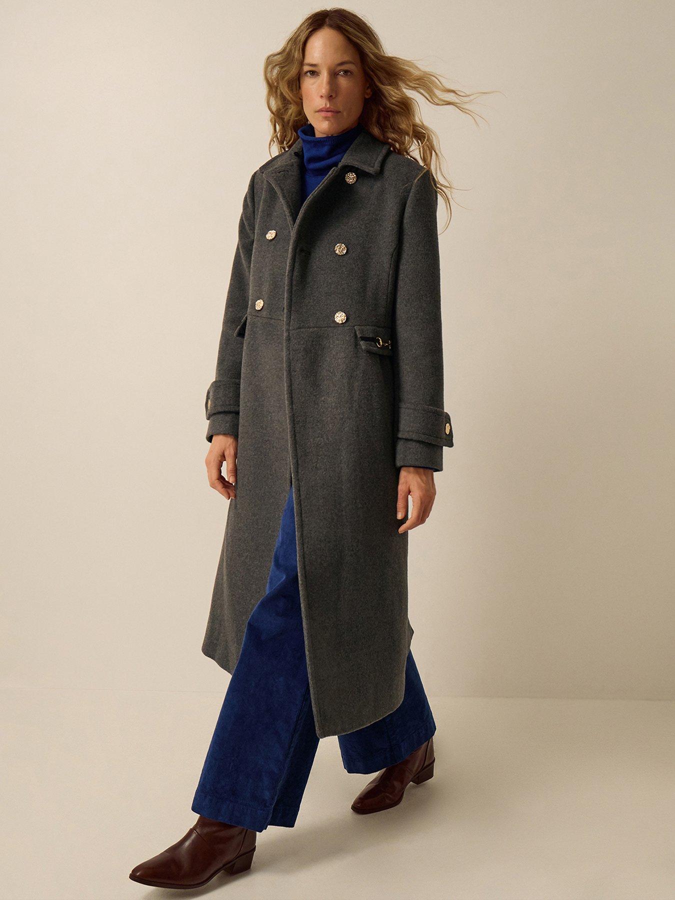 Image 3 of 5 of Monsoon Womens Faye Double-Breasted Longline Coat - Grey