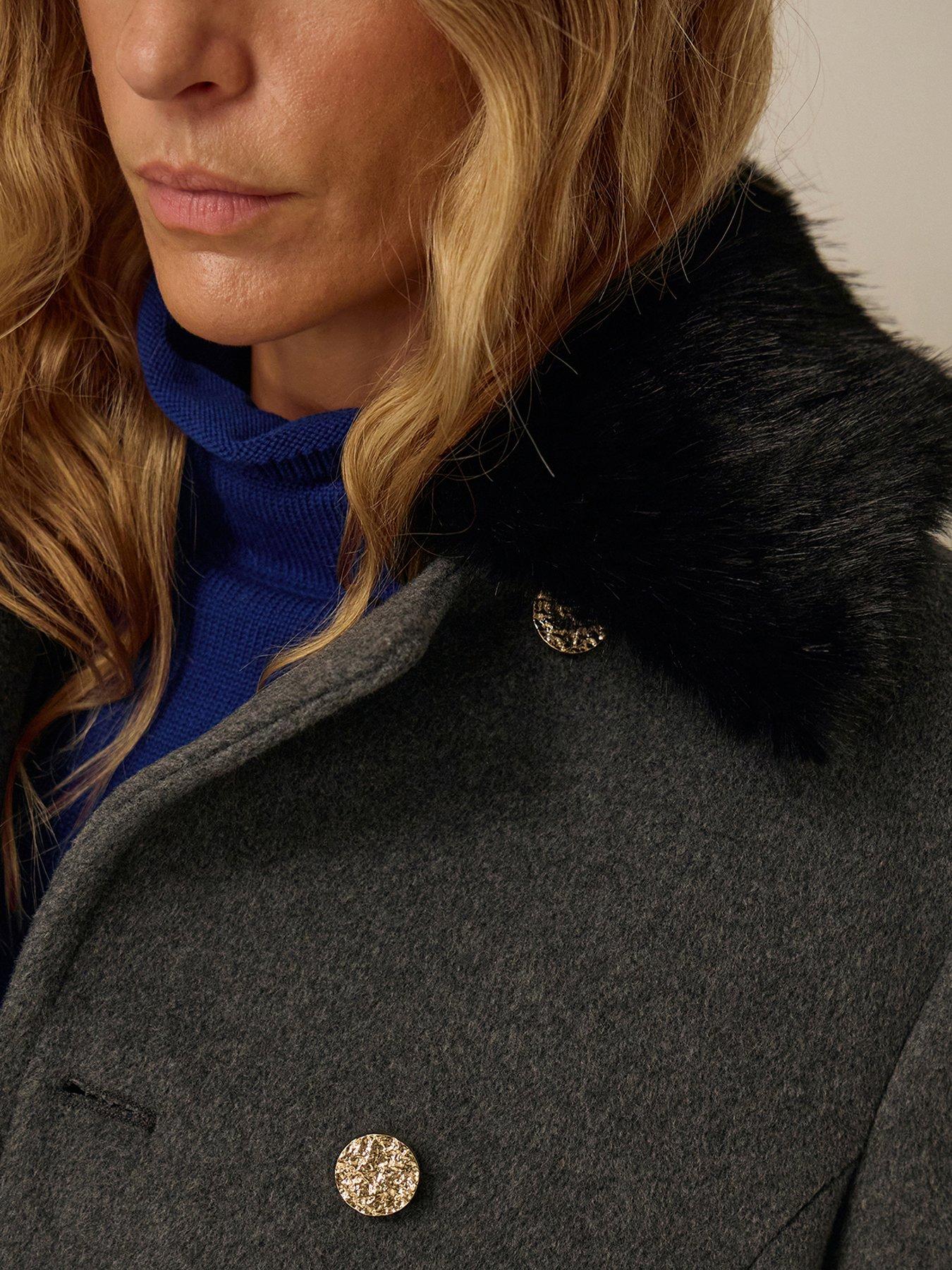 Image 4 of 5 of Monsoon Womens Faye Double-Breasted Longline Coat - Grey