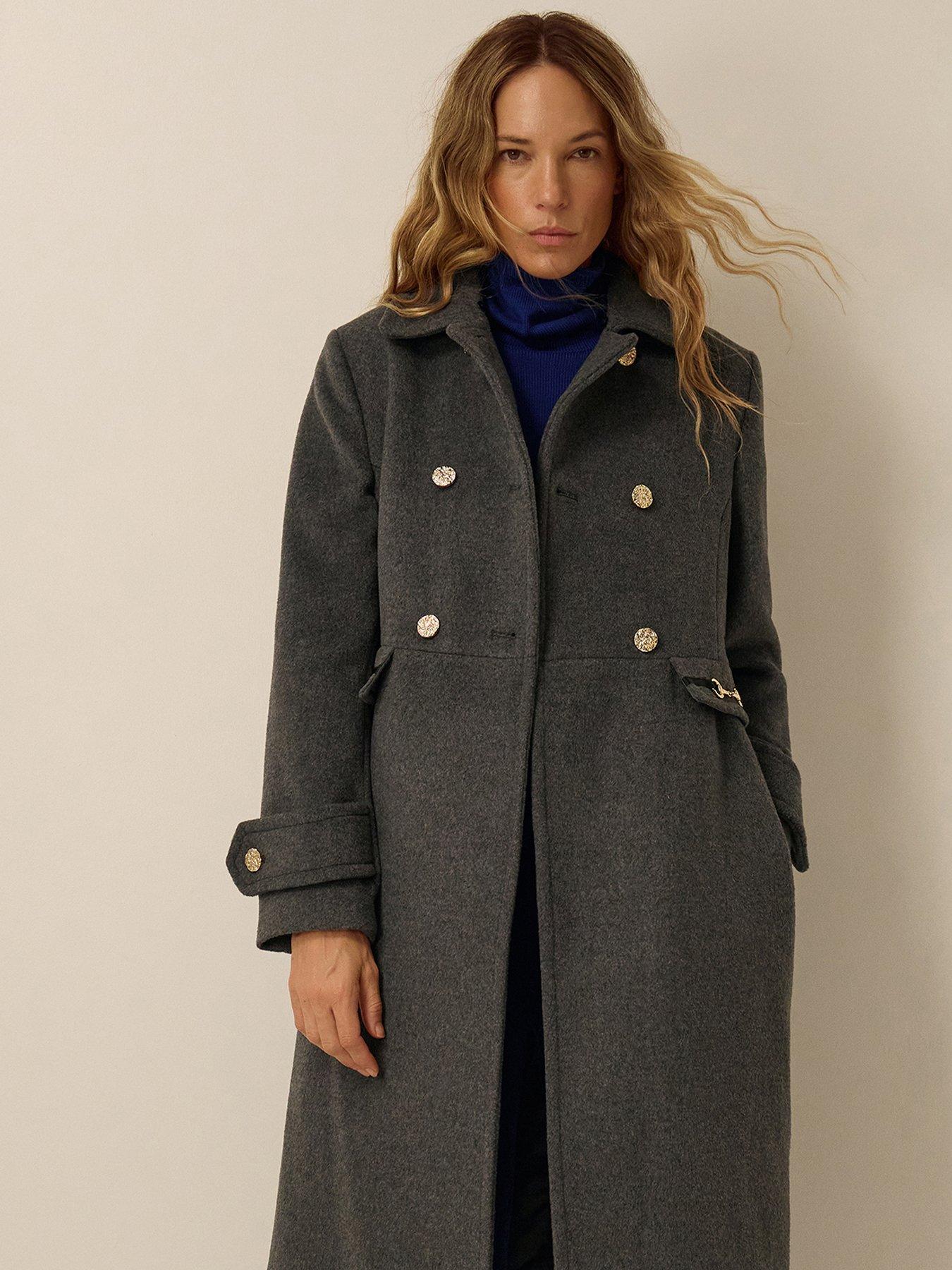 Image 5 of 5 of Monsoon Womens Faye Double-Breasted Longline Coat - Grey