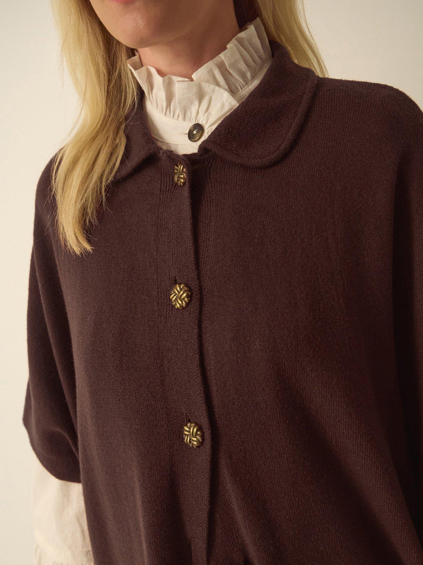Image 2 of 6 of Monsoon Monsoon Collar Cape Sleeve Cardigan - Brown