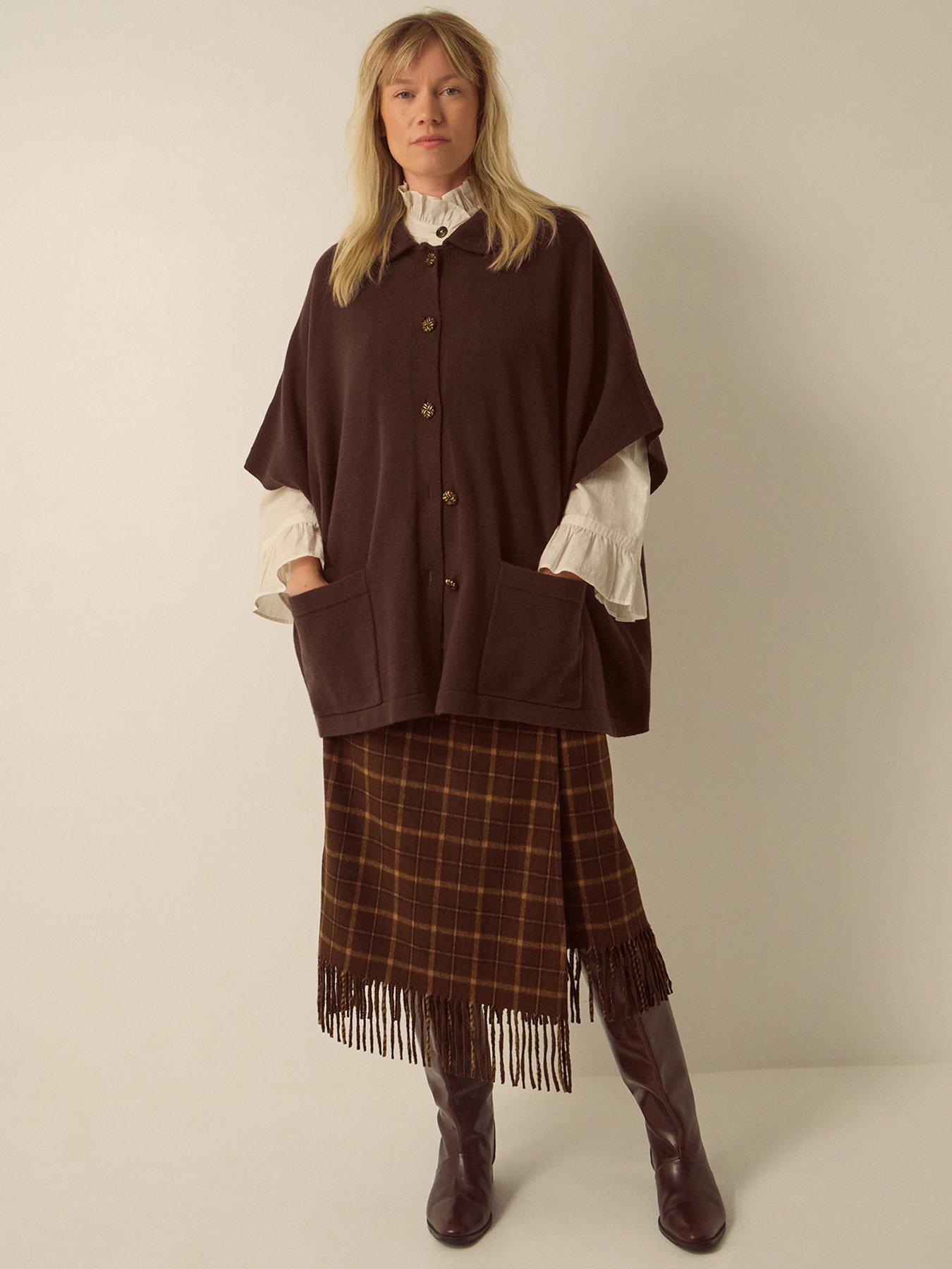 Image 3 of 6 of Monsoon Monsoon Collar Cape Sleeve Cardigan - Brown