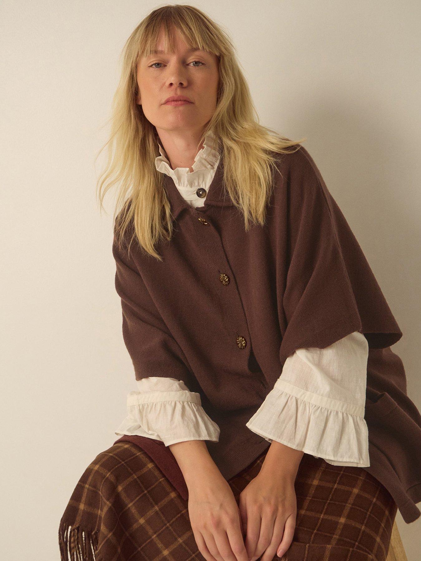 Image 4 of 6 of Monsoon Monsoon Collar Cape Sleeve Cardigan - Brown
