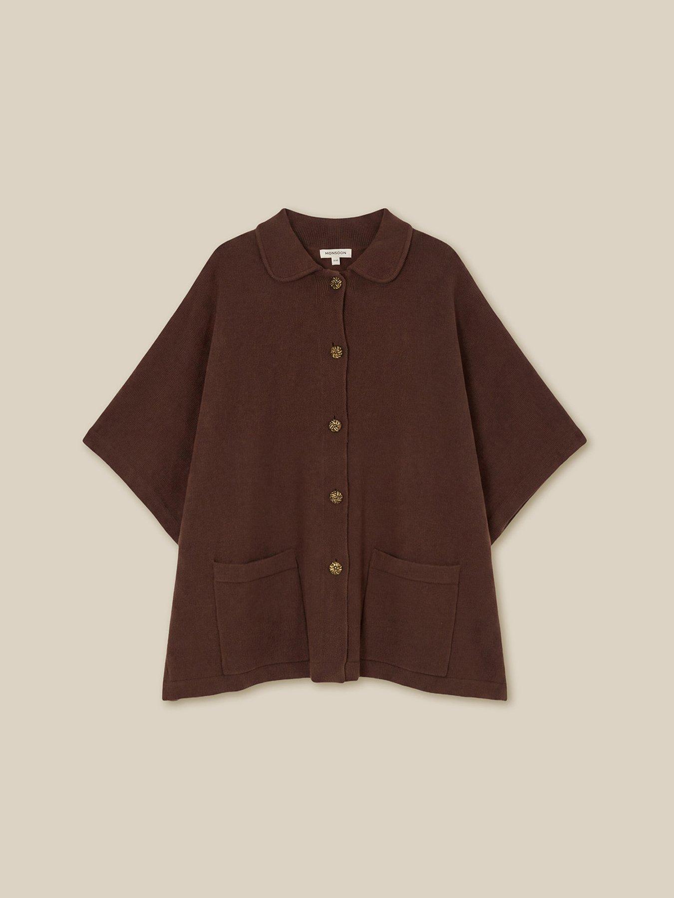 Image 6 of 6 of Monsoon Monsoon Collar Cape Sleeve Cardigan - Brown