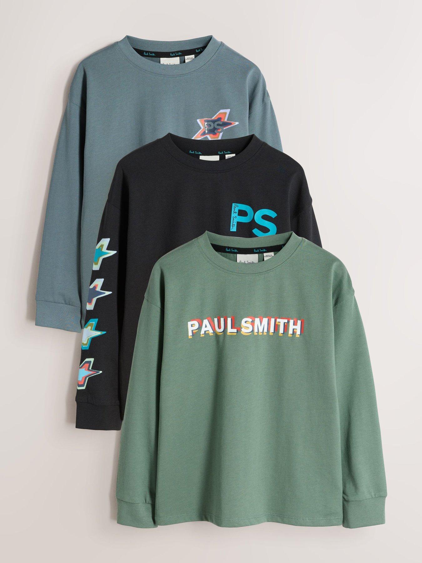 Paul Smith Junior Boys 3 Pack Long Sleeve Green/black/blue Graphic Tshirts - Multi
