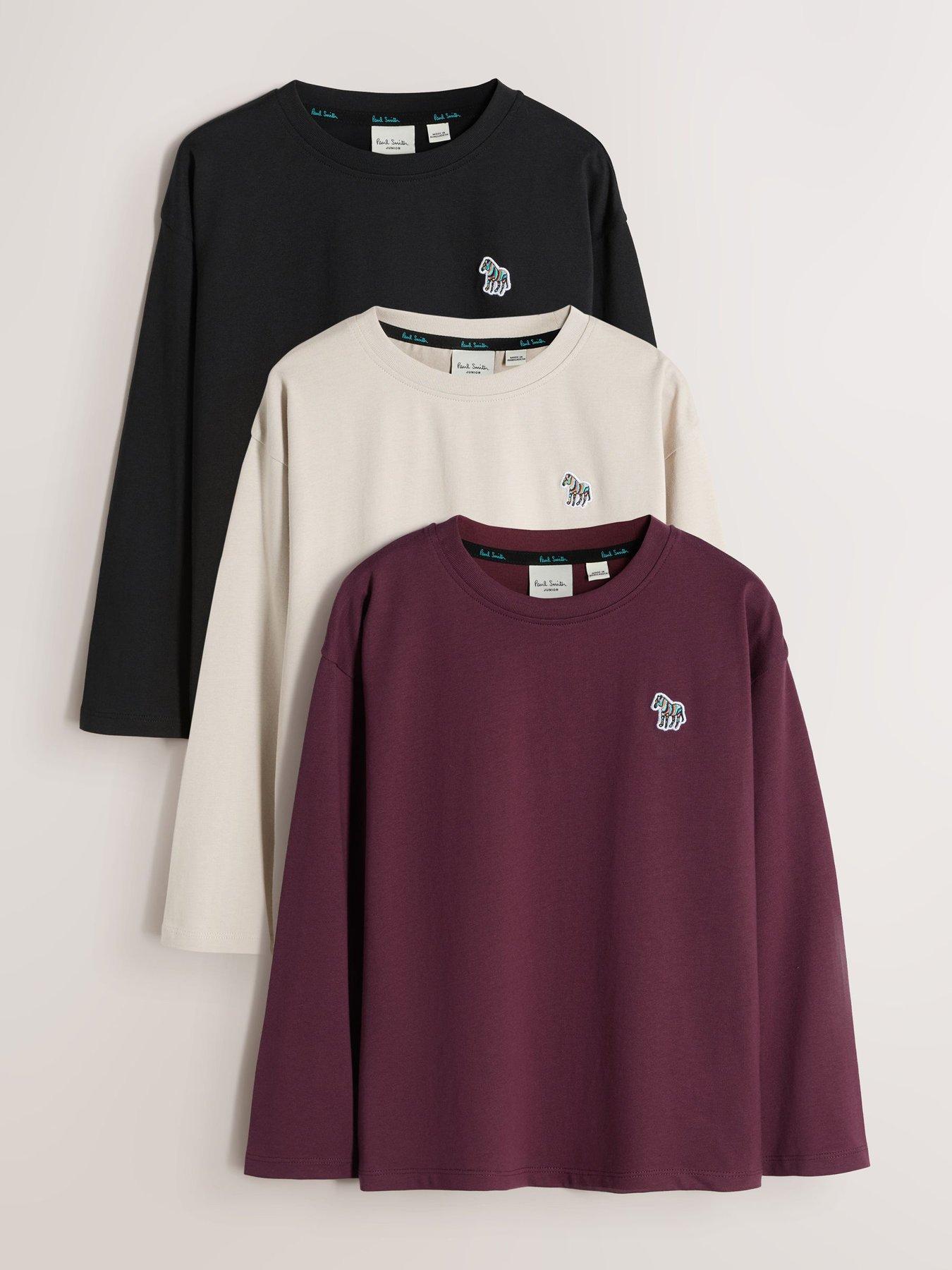 Paul Smith Junior Boys 3 Pack Long Sleeve Stone/black/red Signature Tshirts - Multi