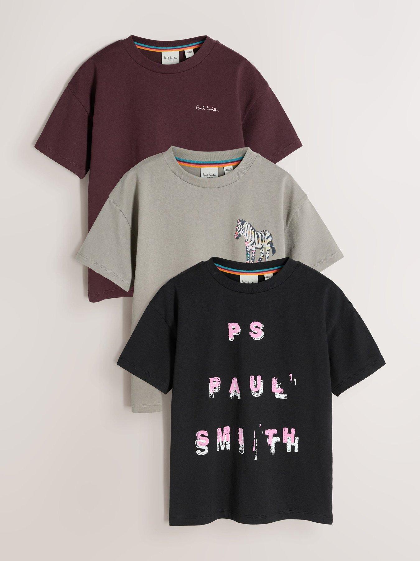Paul Smith Junior Boys 3 Pack Short Sleeve Black/grey/burgundy Graphic Tshirts- Multi