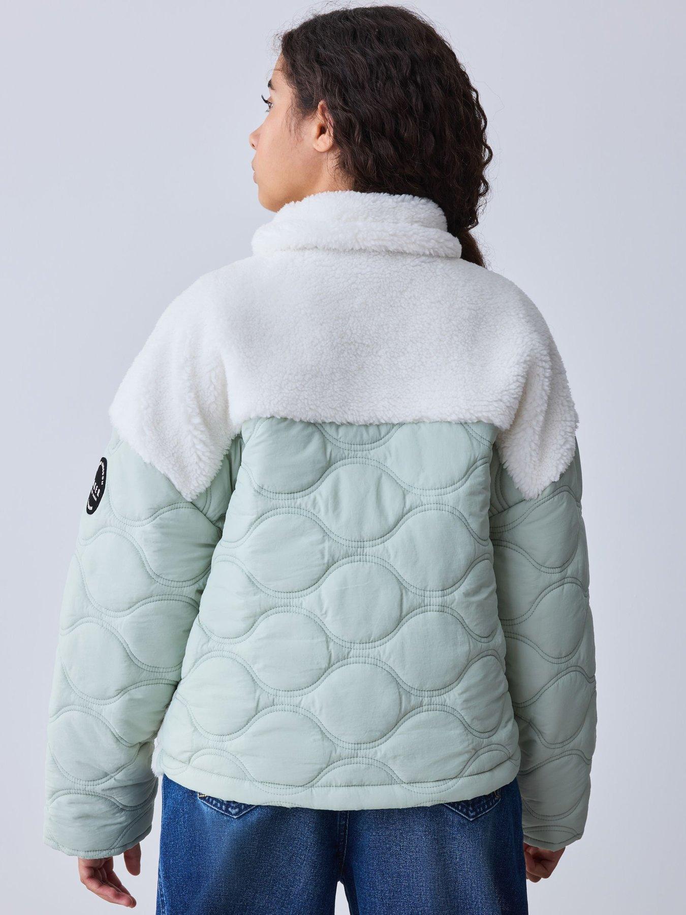 Image 2 of 5 of Ted Baker Girls Fleece Mix Quilted Popper Jacket - Cream