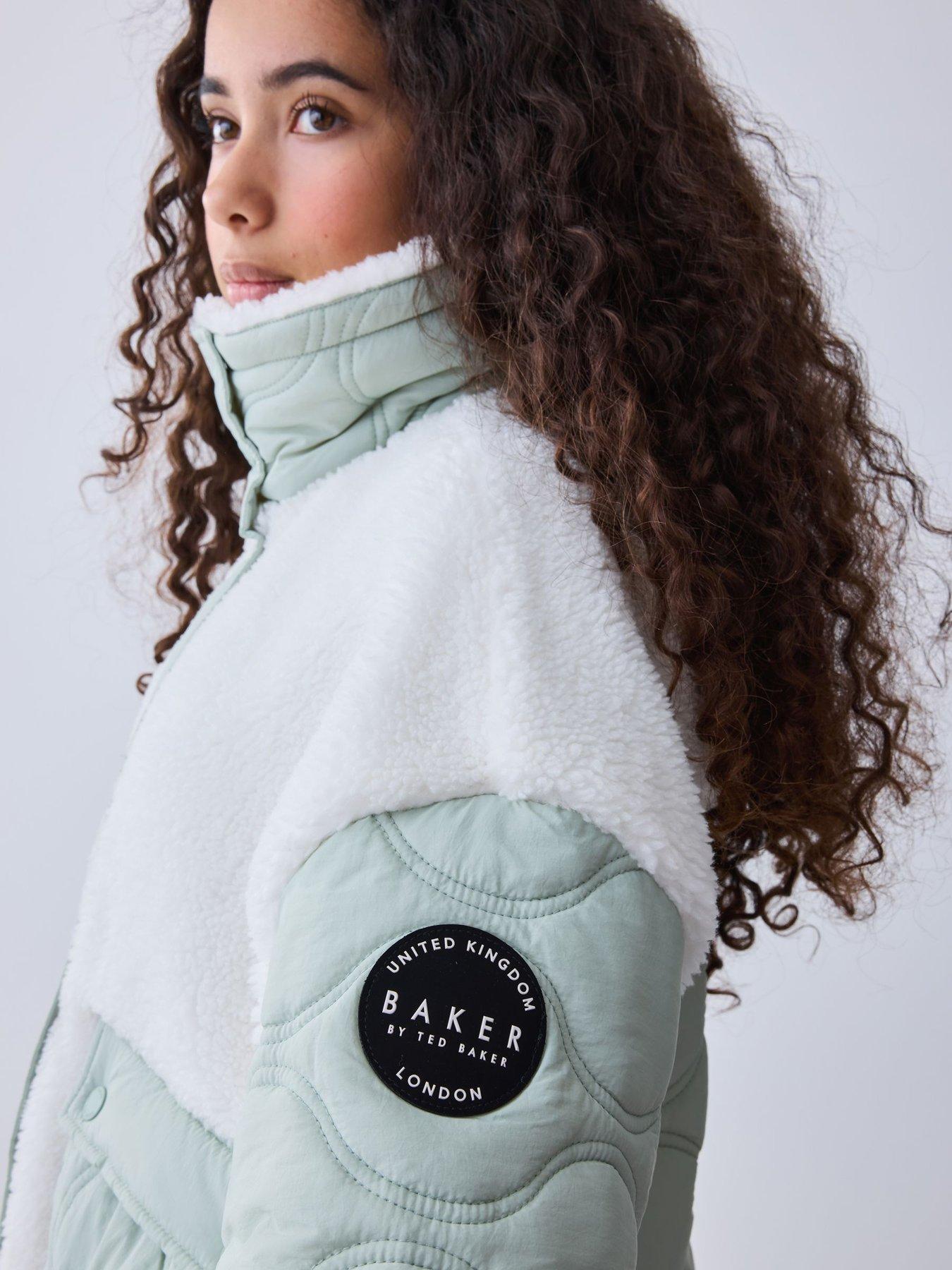Image 3 of 5 of Ted Baker Girls Fleece Mix Quilted Popper Jacket - Cream