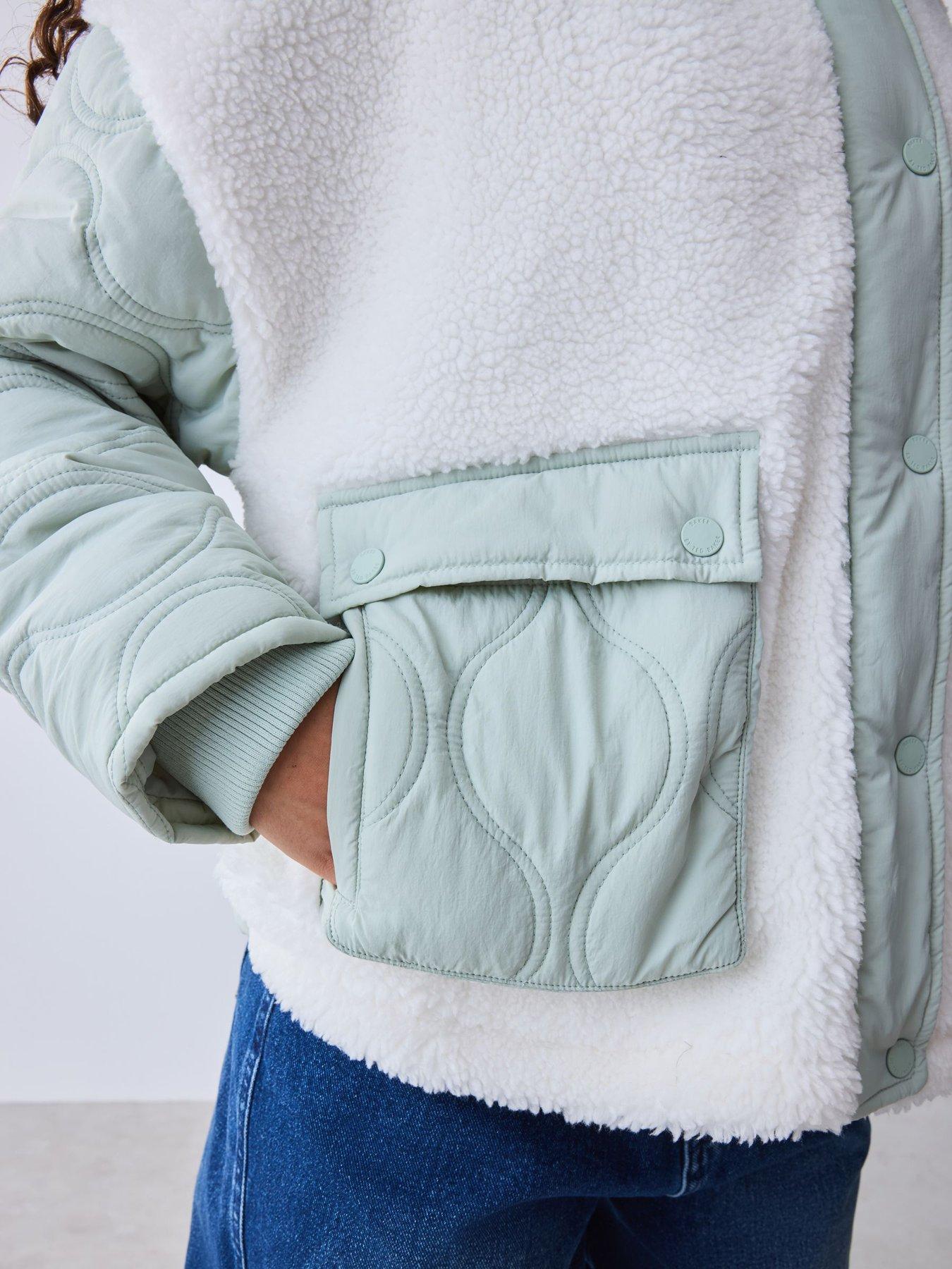 Image 5 of 5 of Ted Baker Girls Fleece Mix Quilted Popper Jacket - Cream