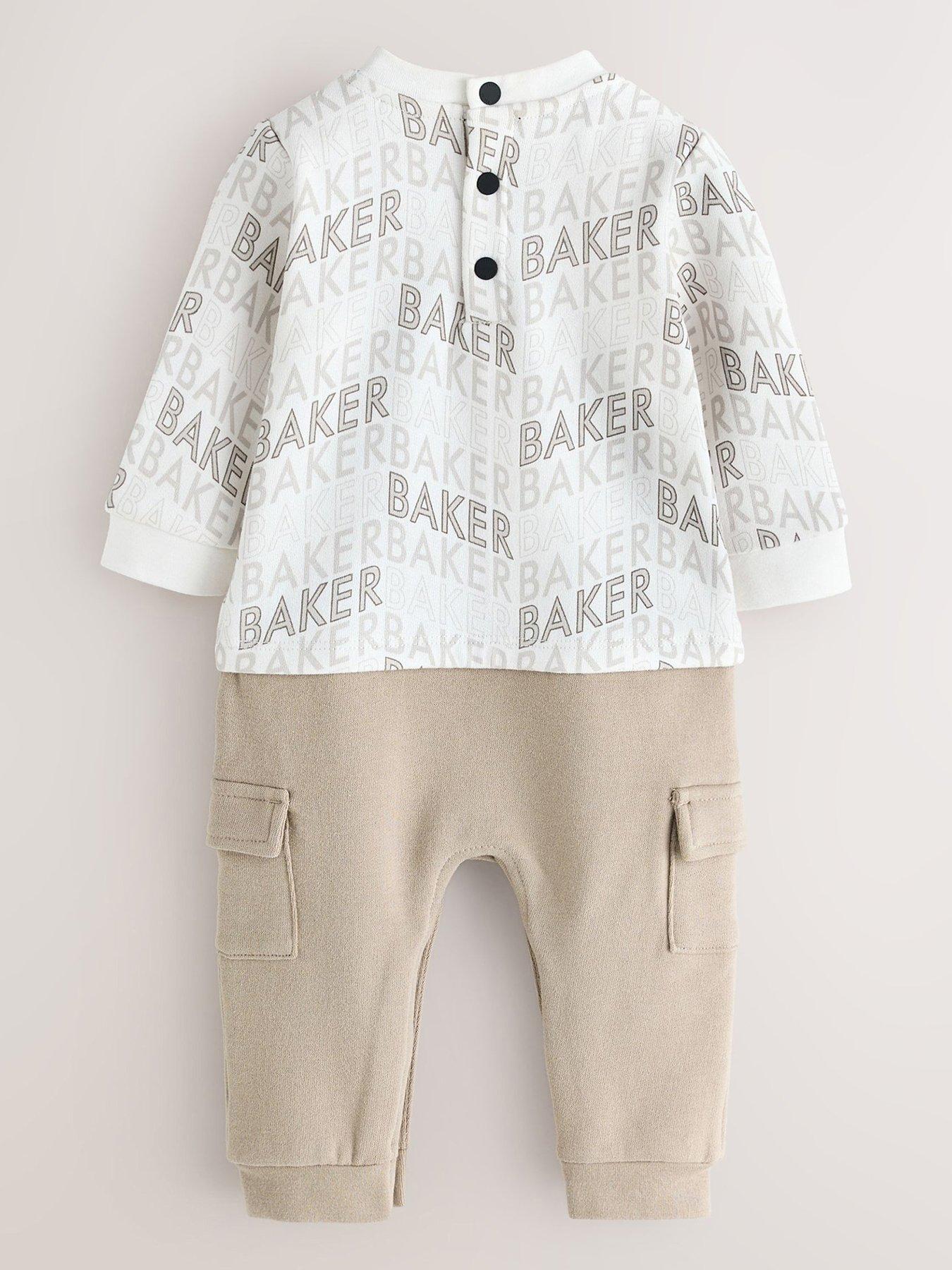 Image 2 of 5 of Ted Baker Baby Boys Letter Print Mockable Rompersuit - Beige