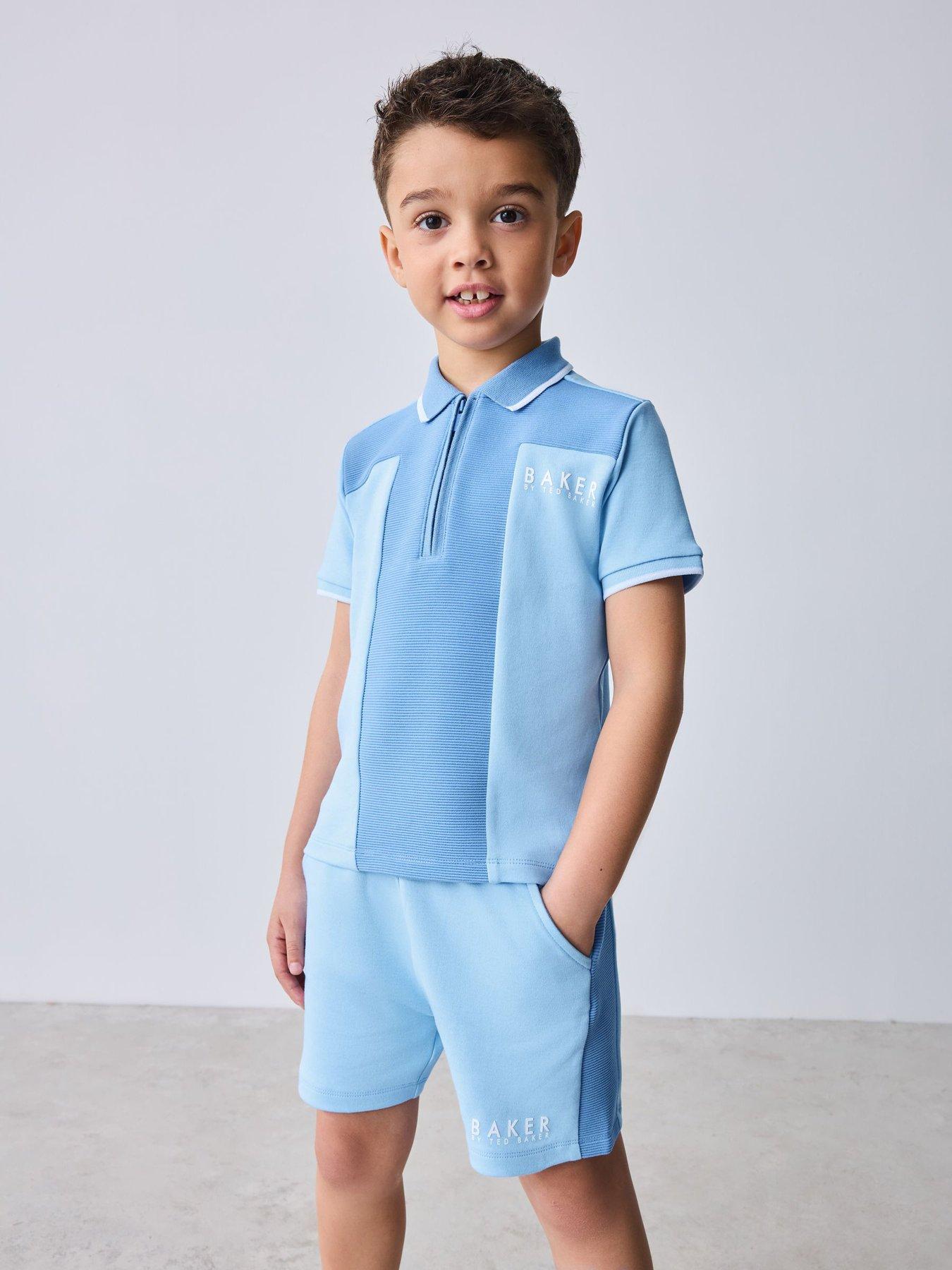Ted Baker Boys Textured Polo Shirt  &  Shorts Set - Blue