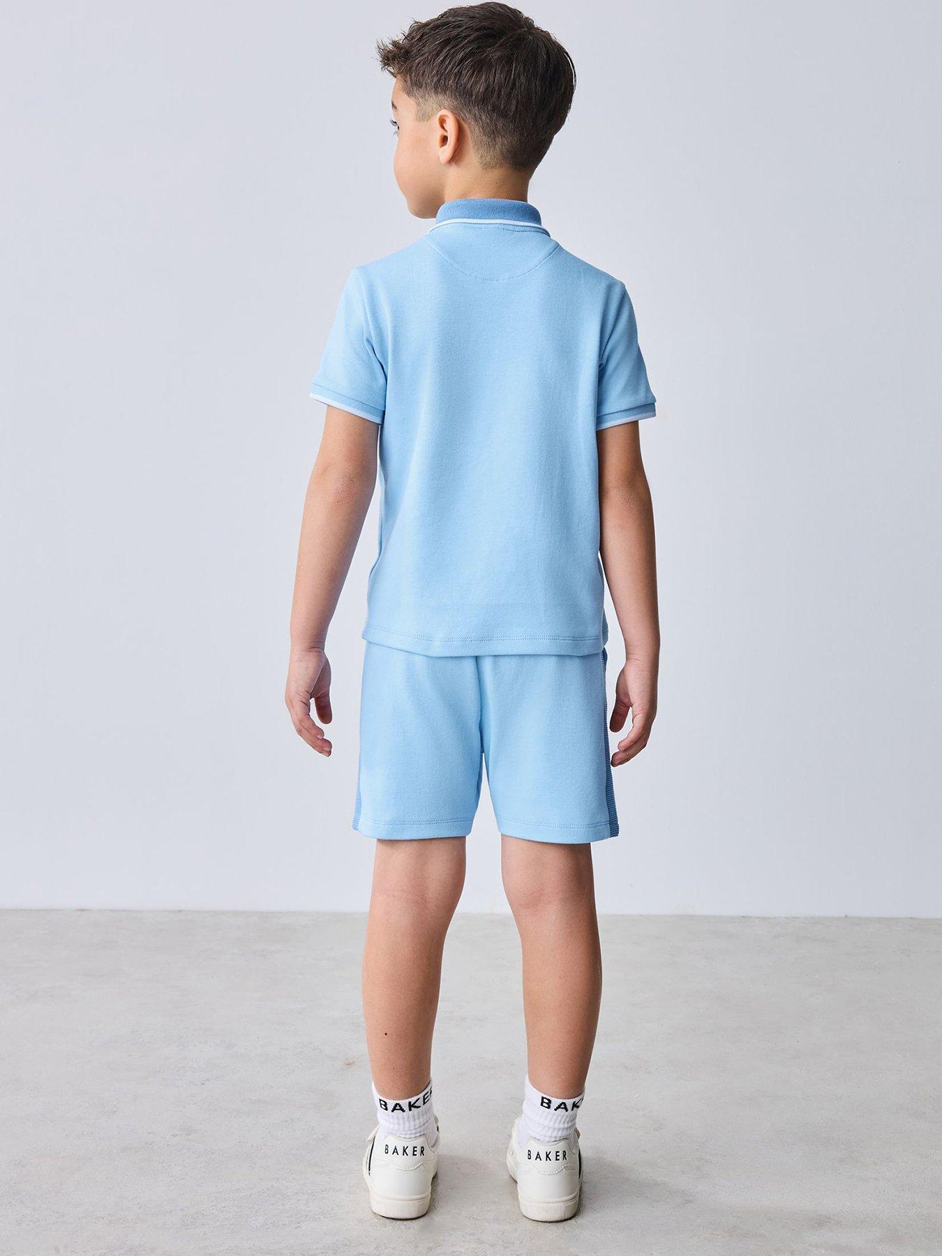 Image 2 of 7 of Ted Baker Boys Textured Polo Shirt &amp; Shorts Set - Blue