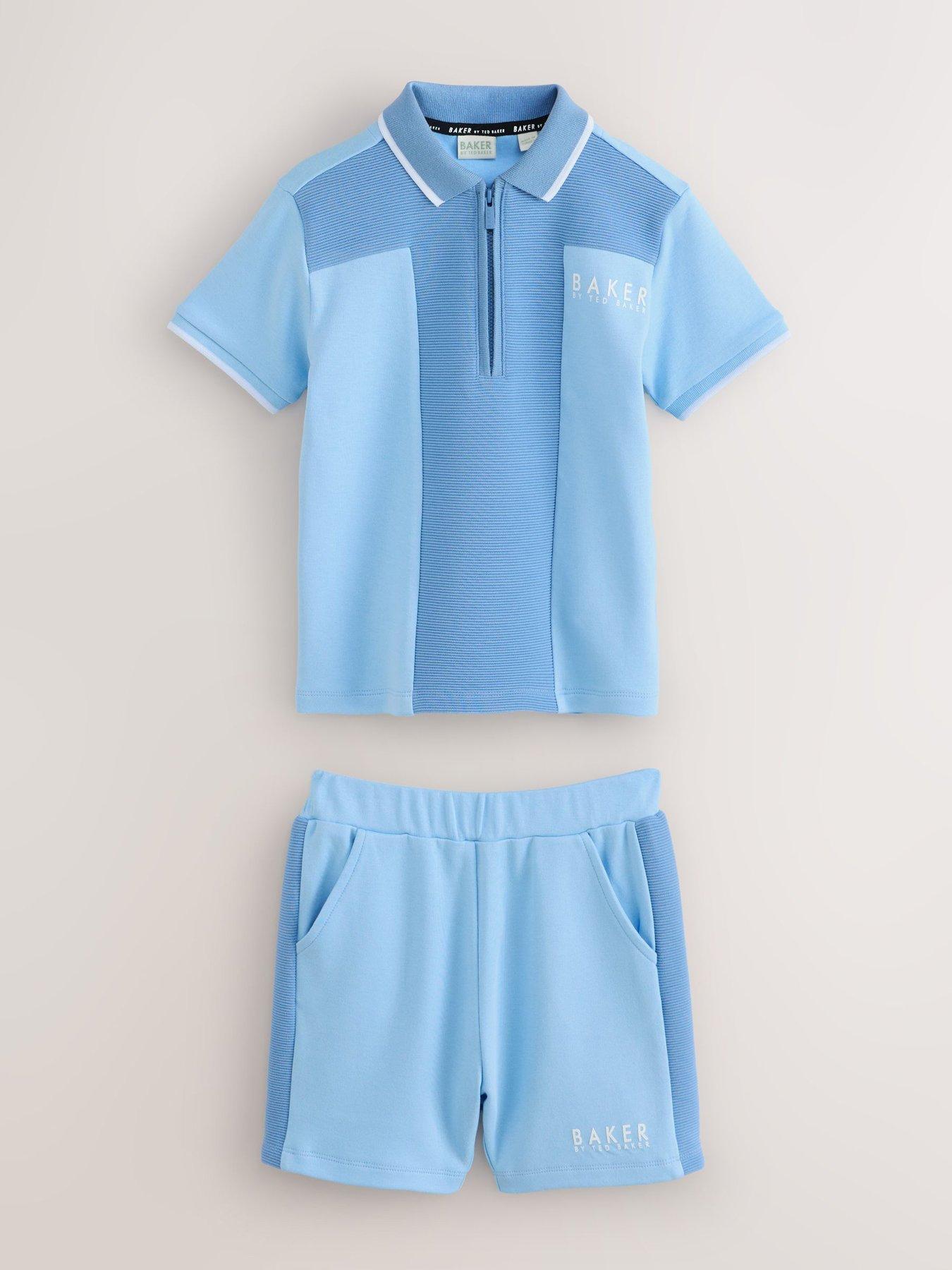 Image 5 of 7 of Ted Baker Boys Textured Polo Shirt &amp; Shorts Set - Blue