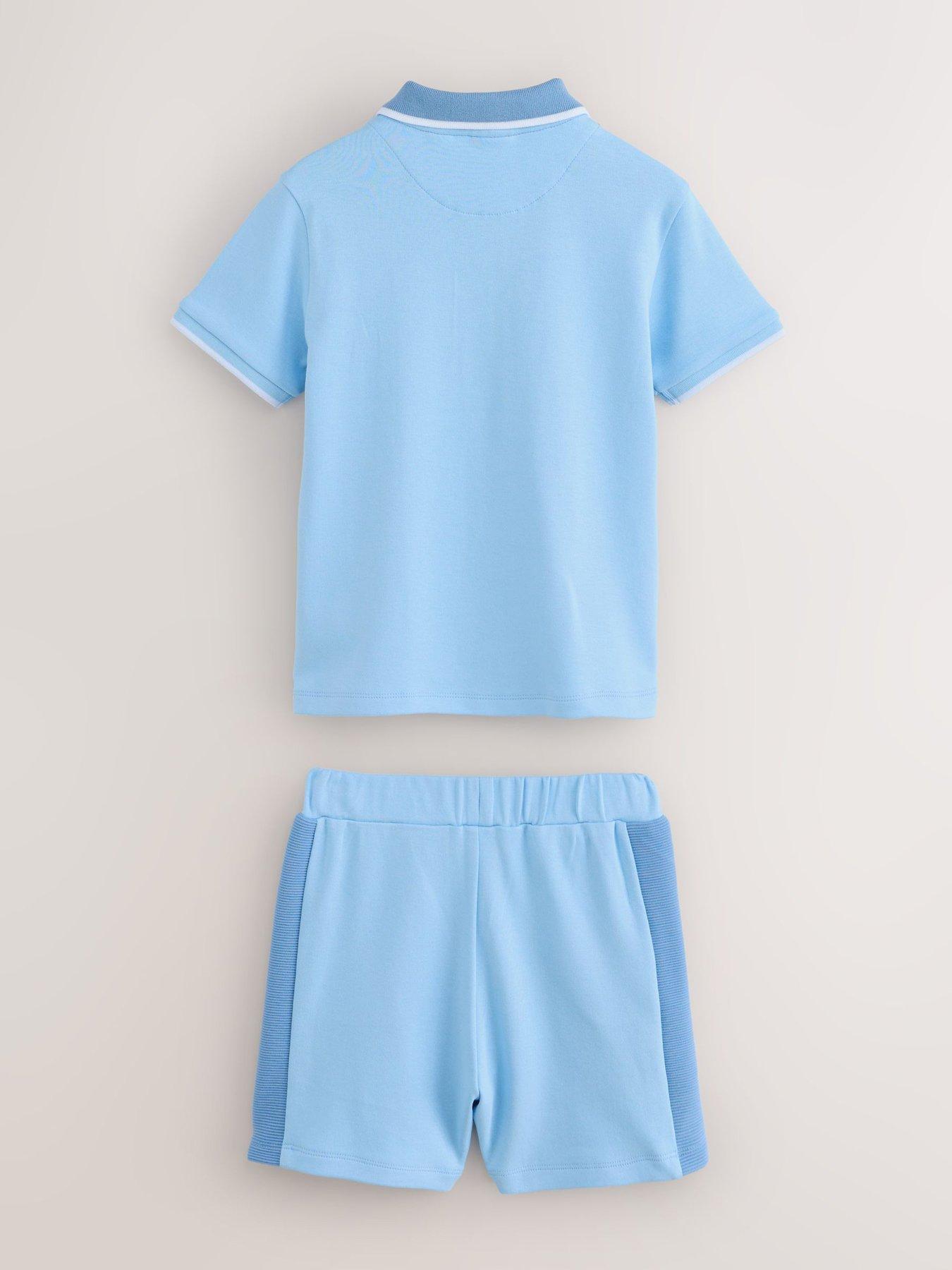 Image 6 of 7 of Ted Baker Boys Textured Polo Shirt &amp; Shorts Set - Blue