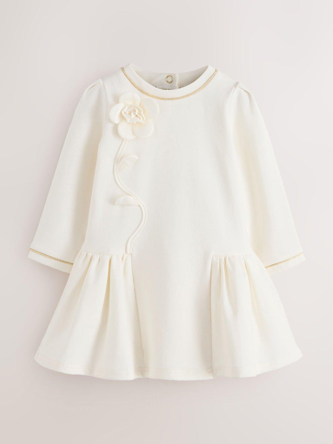 Ted Baker Baby Girls Long Sleeve 3d Flower Placement Ponte Dress - Cream