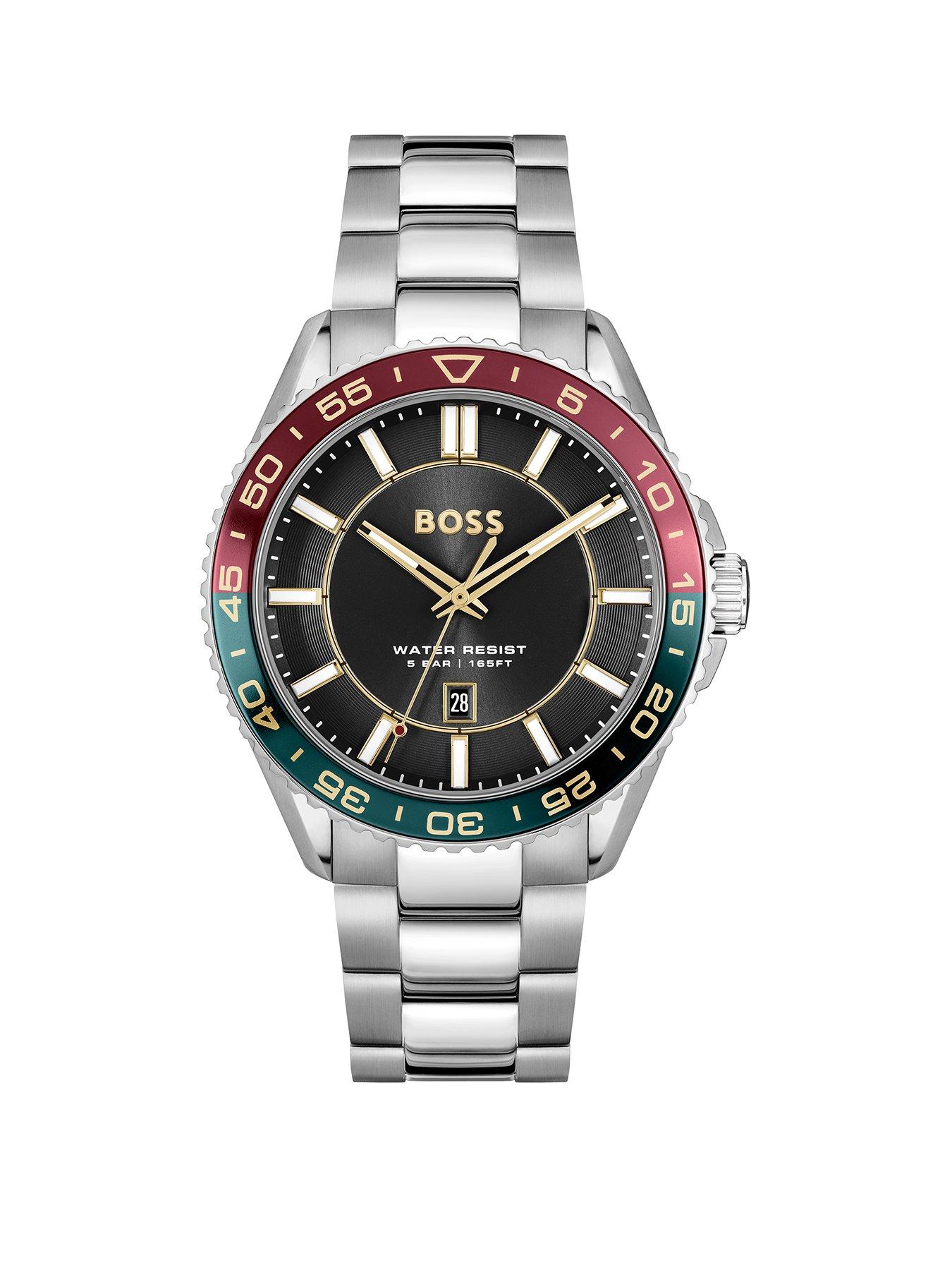 BOSS Watches Men's RUNNER 3H 43mm Black Dial Stainless Steel Bracelet