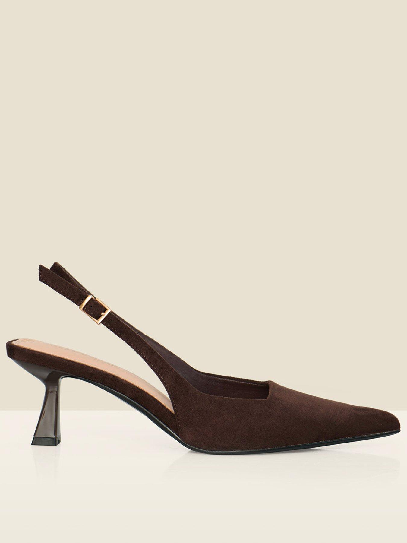 Image 2 of 6 of Sosandar Faux Suede Kitten Heel Slingback Court Shoes - Chocolate Brown