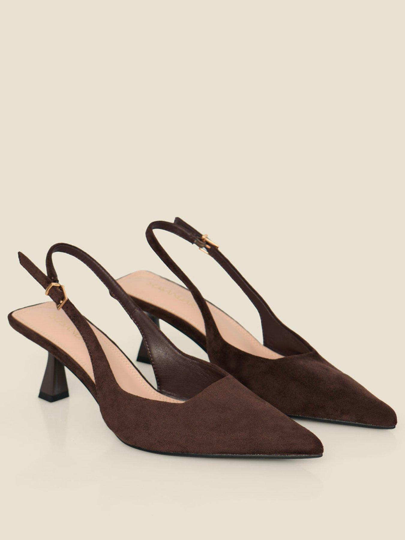 Image 3 of 6 of Sosandar Faux Suede Kitten Heel Slingback Court Shoes - Chocolate Brown