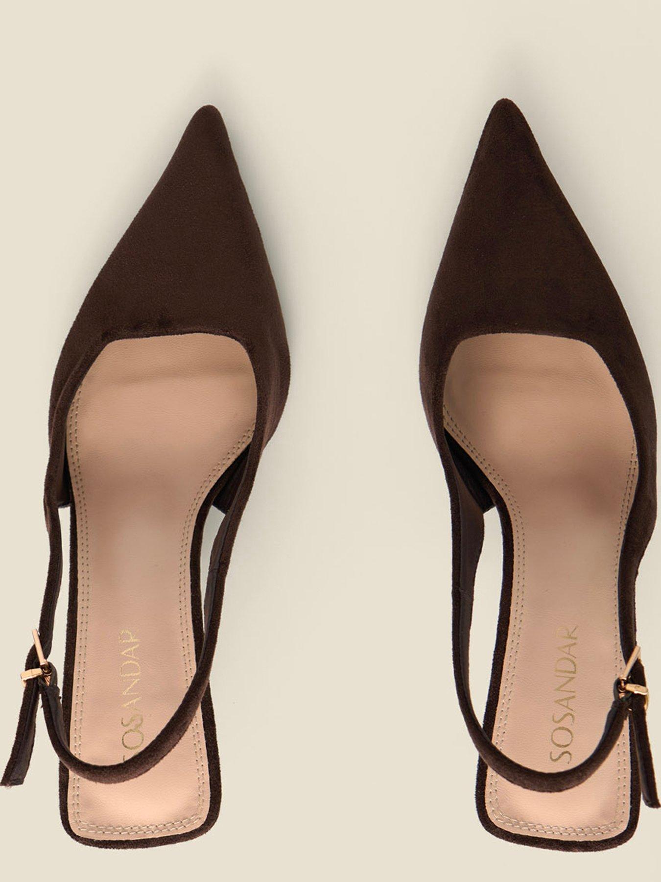 Image 4 of 6 of Sosandar Faux Suede Kitten Heel Slingback Court Shoes - Chocolate Brown