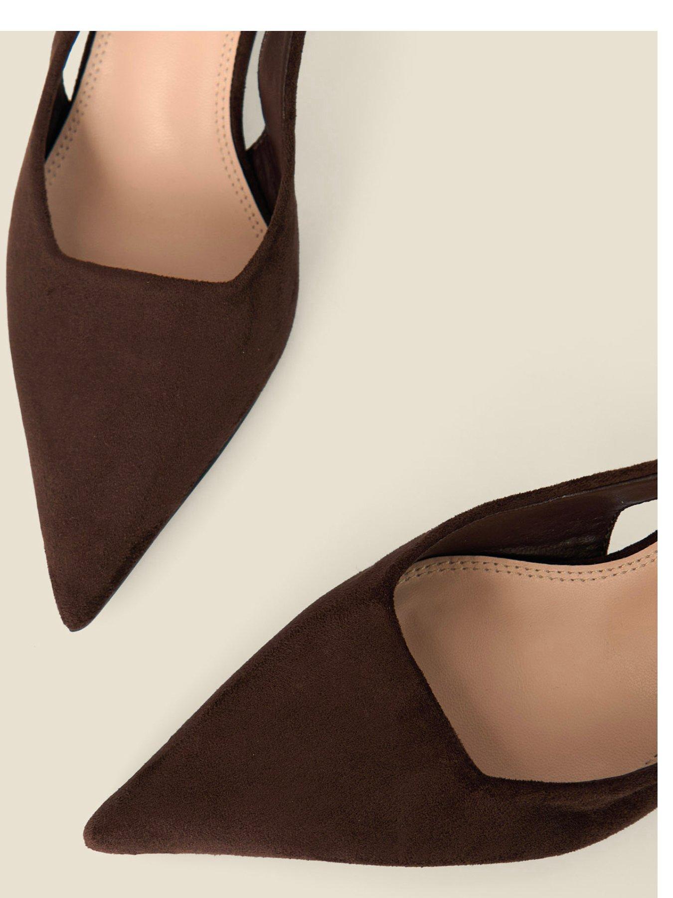 Image 5 of 6 of Sosandar Faux Suede Kitten Heel Slingback Court Shoes - Chocolate Brown