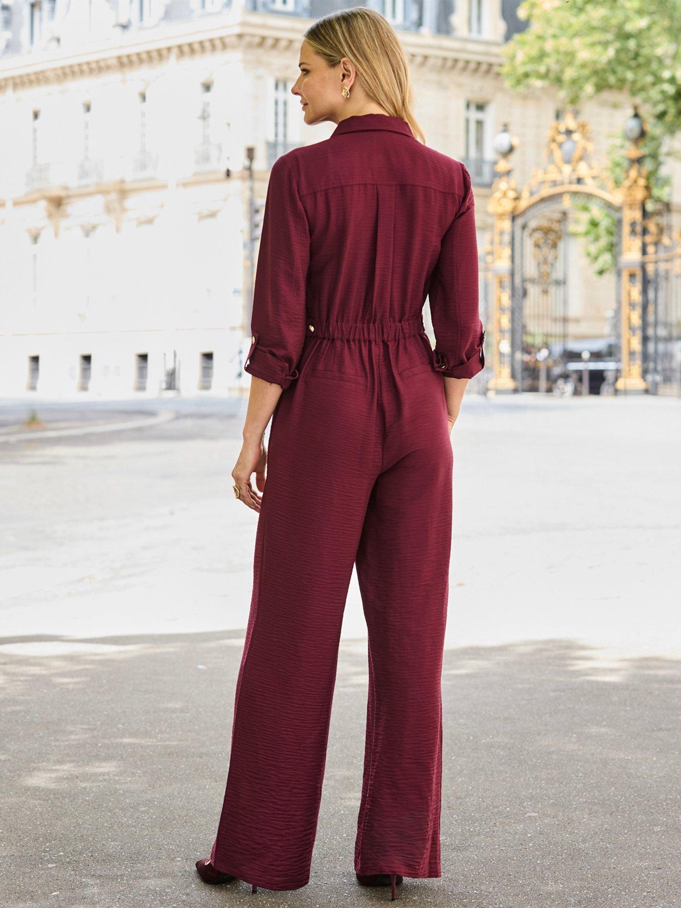 Image 2 of 6 of Sosandar Burgundy Button Front Jumpsuit - Red