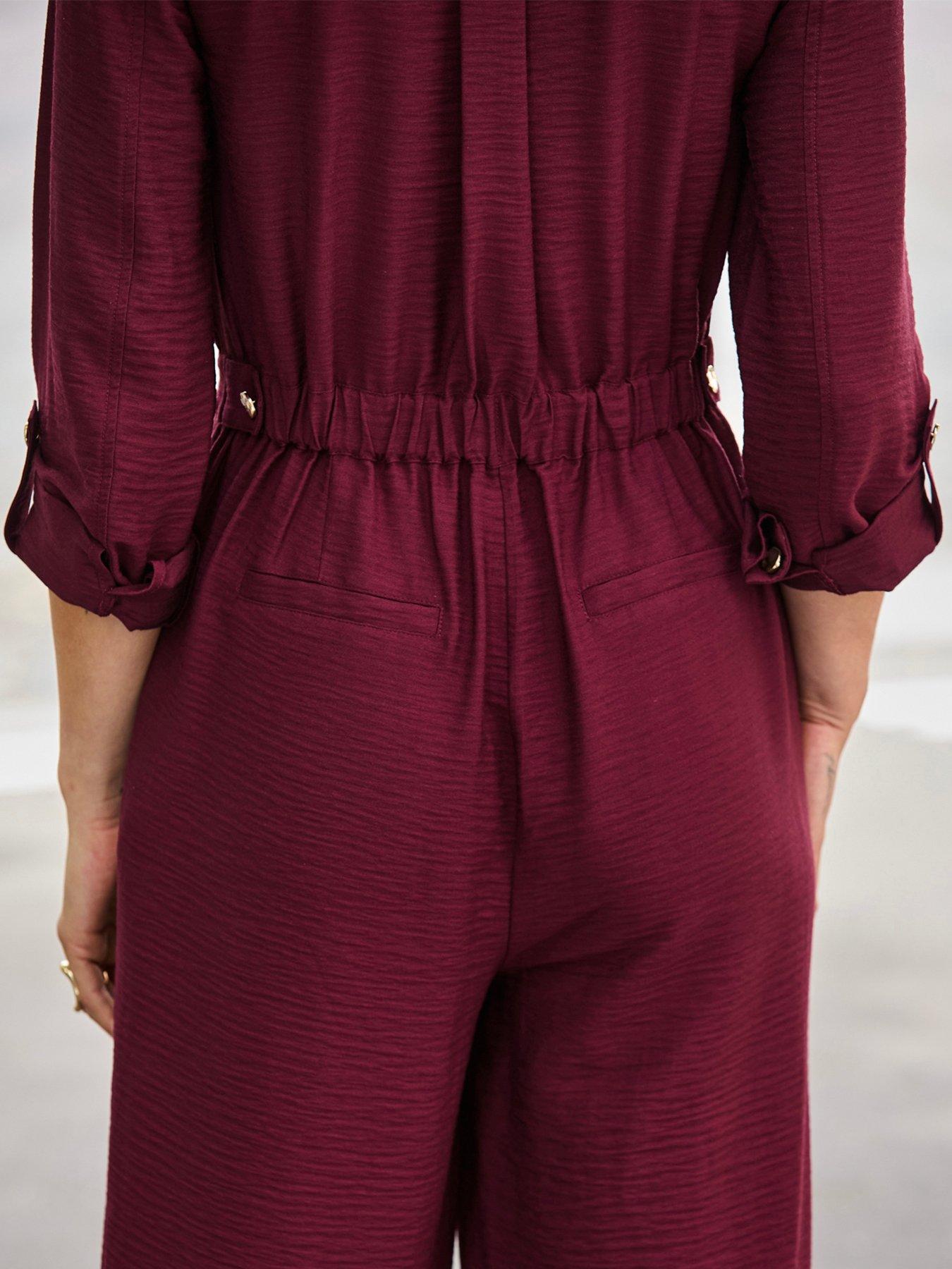 Image 5 of 6 of Sosandar Burgundy Button Front Jumpsuit - Red