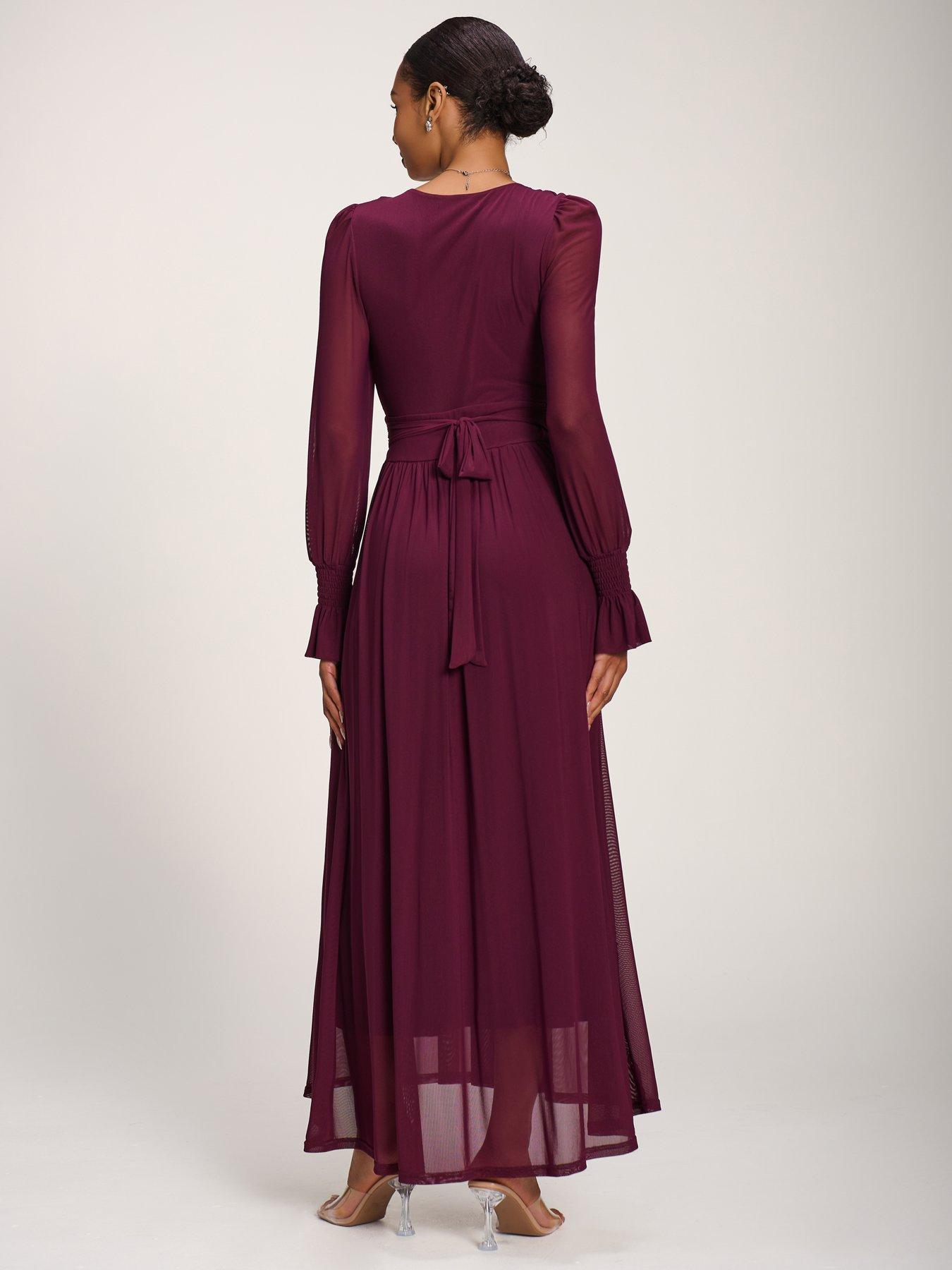 Image 2 of 7 of Jolie Moi Long Sleeve Mesh Maxi Dress - Purple