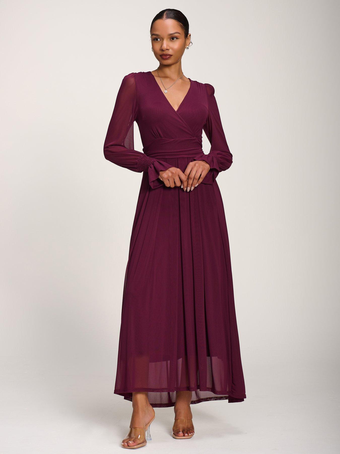 Image 3 of 7 of Jolie Moi Long Sleeve Mesh Maxi Dress - Purple