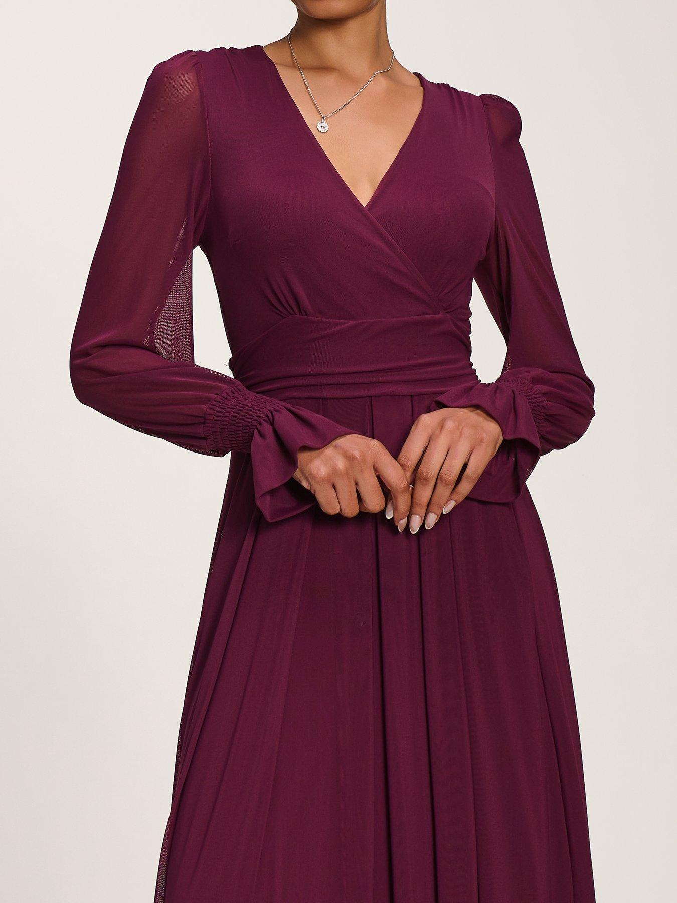 Image 4 of 7 of Jolie Moi Long Sleeve Mesh Maxi Dress - Purple