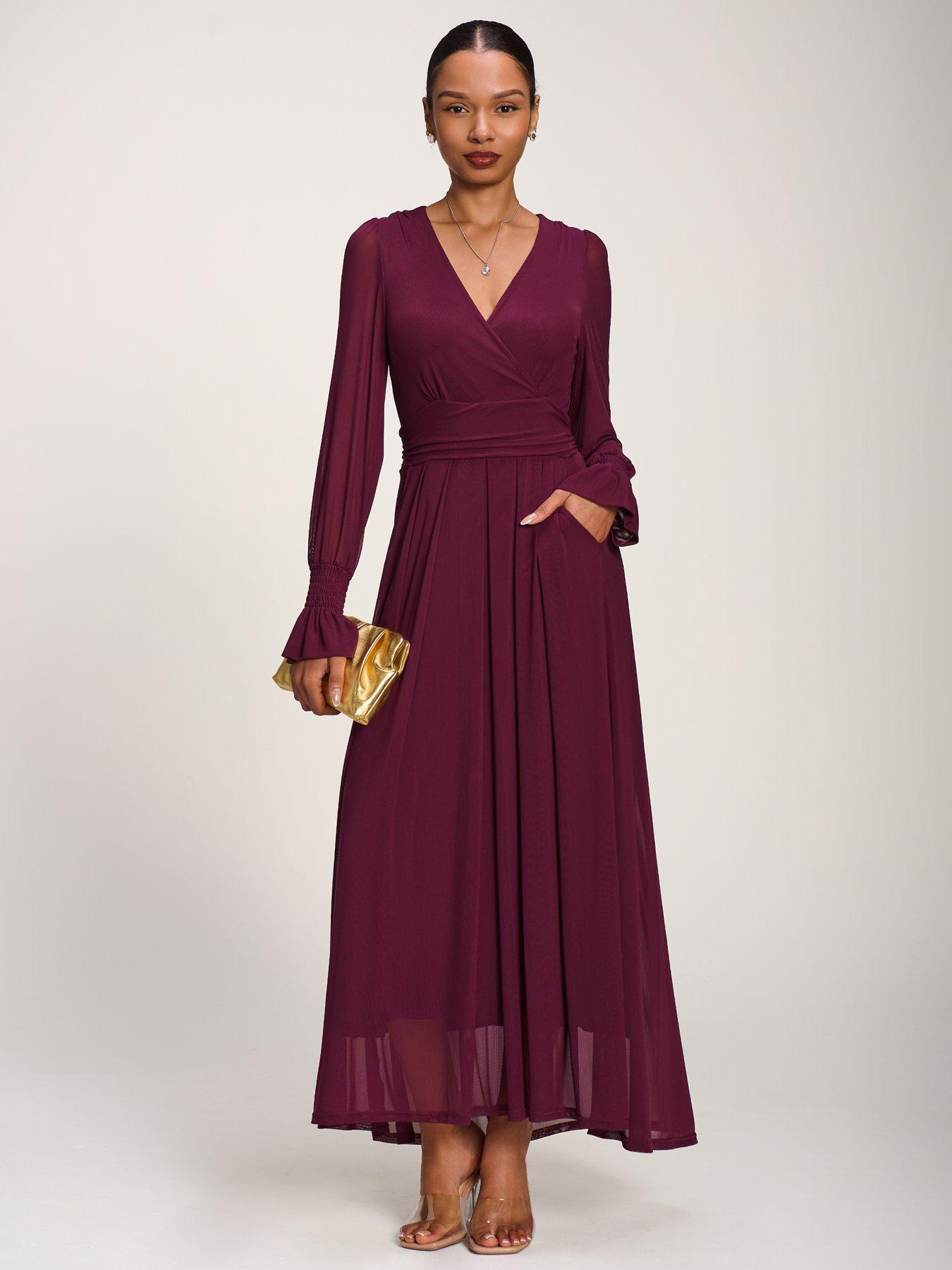 Image 5 of 7 of Jolie Moi Long Sleeve Mesh Maxi Dress - Purple