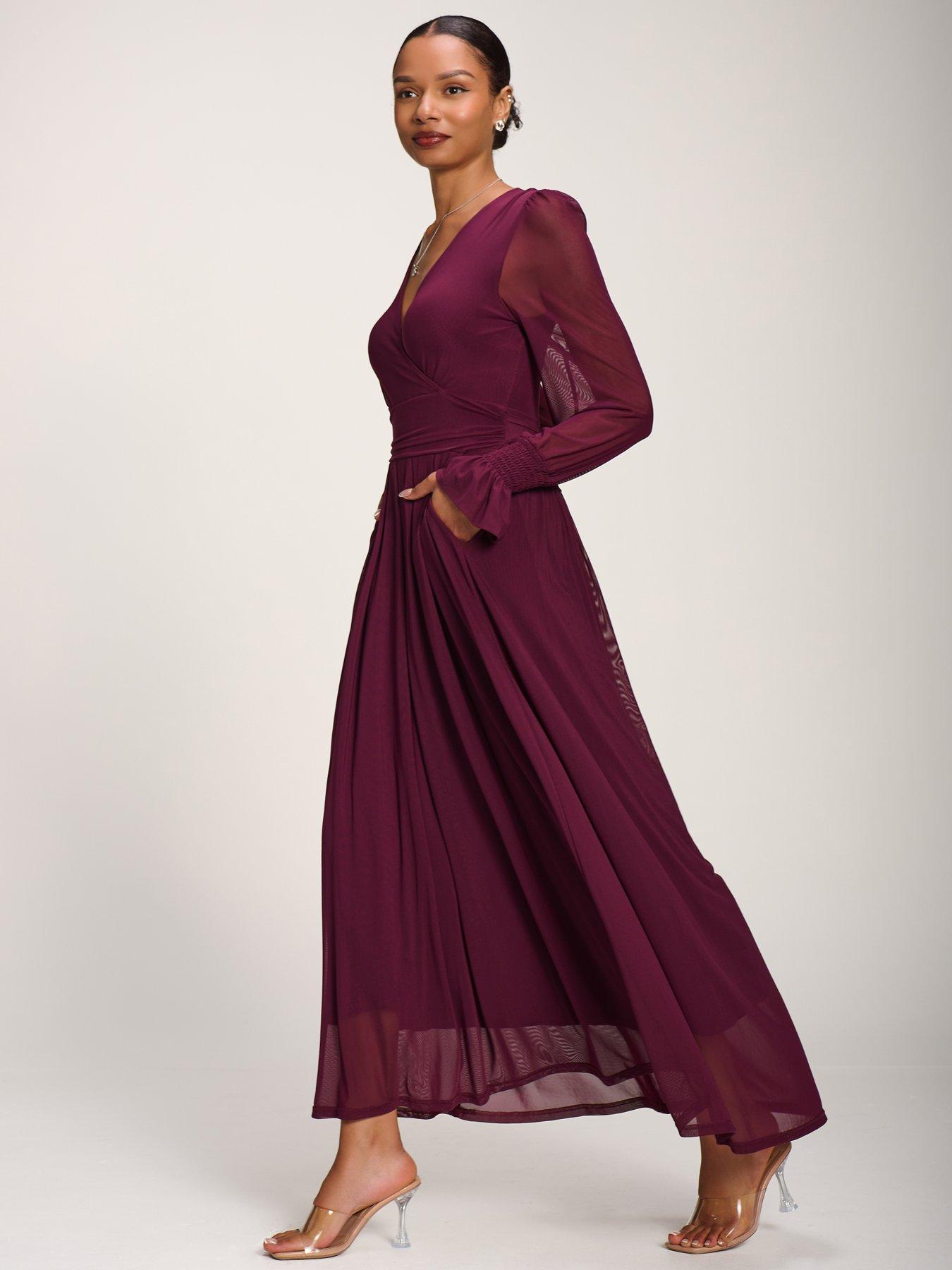 Image 6 of 7 of Jolie Moi Long Sleeve Mesh Maxi Dress - Purple