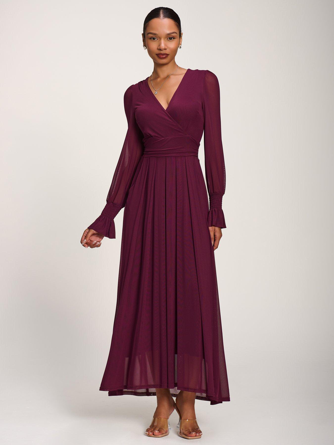 Image 7 of 7 of Jolie Moi Long Sleeve Mesh Maxi Dress - Purple