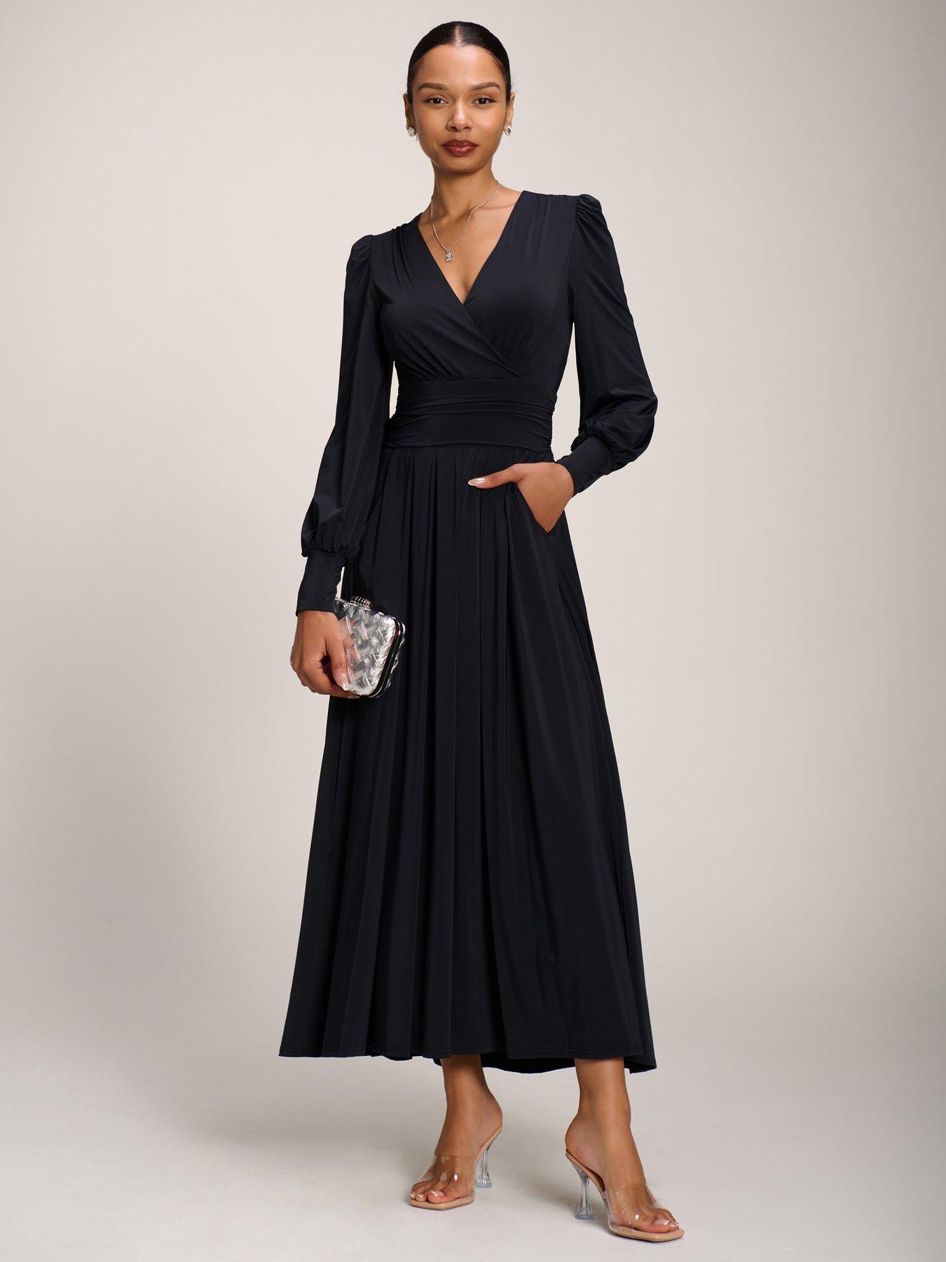 Jolie Moi Long Sleeve Soft Jersey Maxi Dress - Black