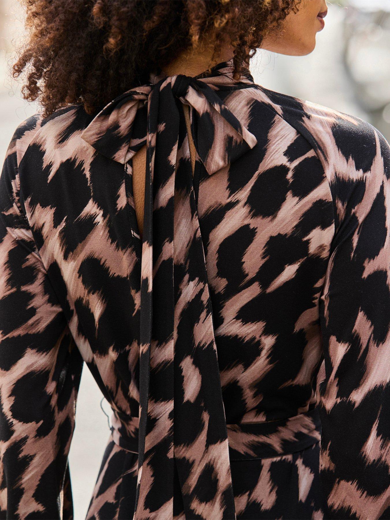 Image 6 of 6 of Sosandar Animal Print Funnel Neck Belted Shift Dress
