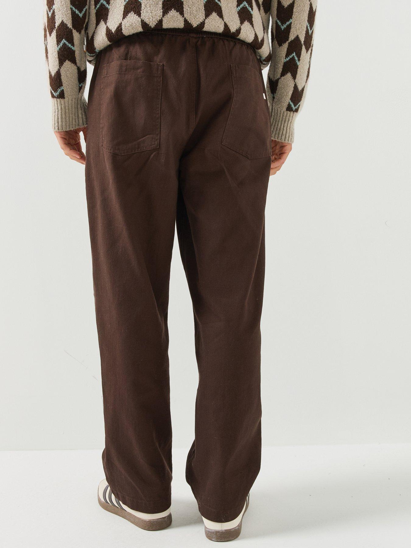 Image 2 of 6 of Farah Greenport Drawstring Straight Loose Fit Trousers - Brown