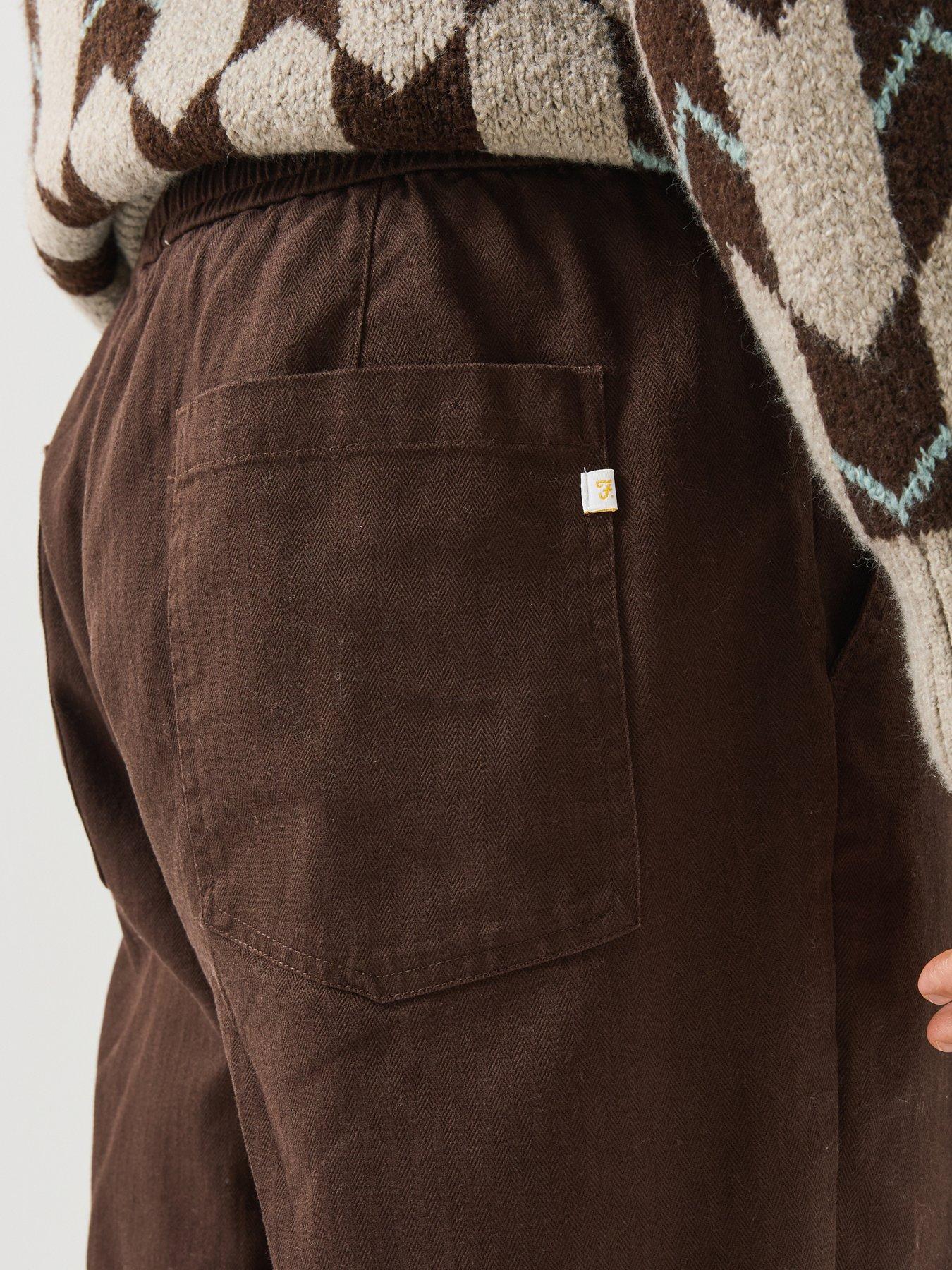Image 4 of 6 of Farah Greenport Drawstring Straight Loose Fit Trousers - Brown