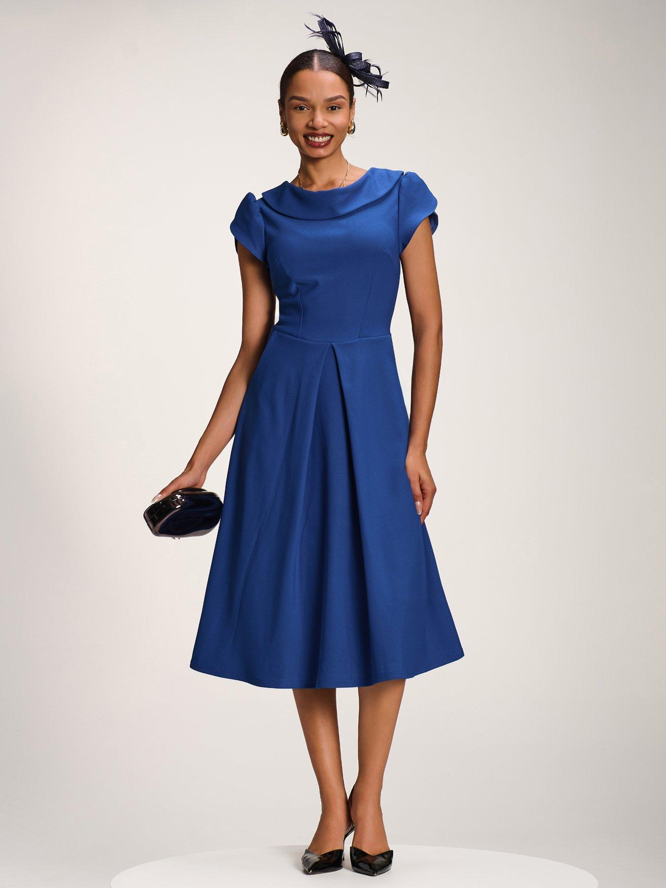 Image 1 of 7 of Jolie Moi Roll Neck Petal Sleeve Midi Dress - Blue