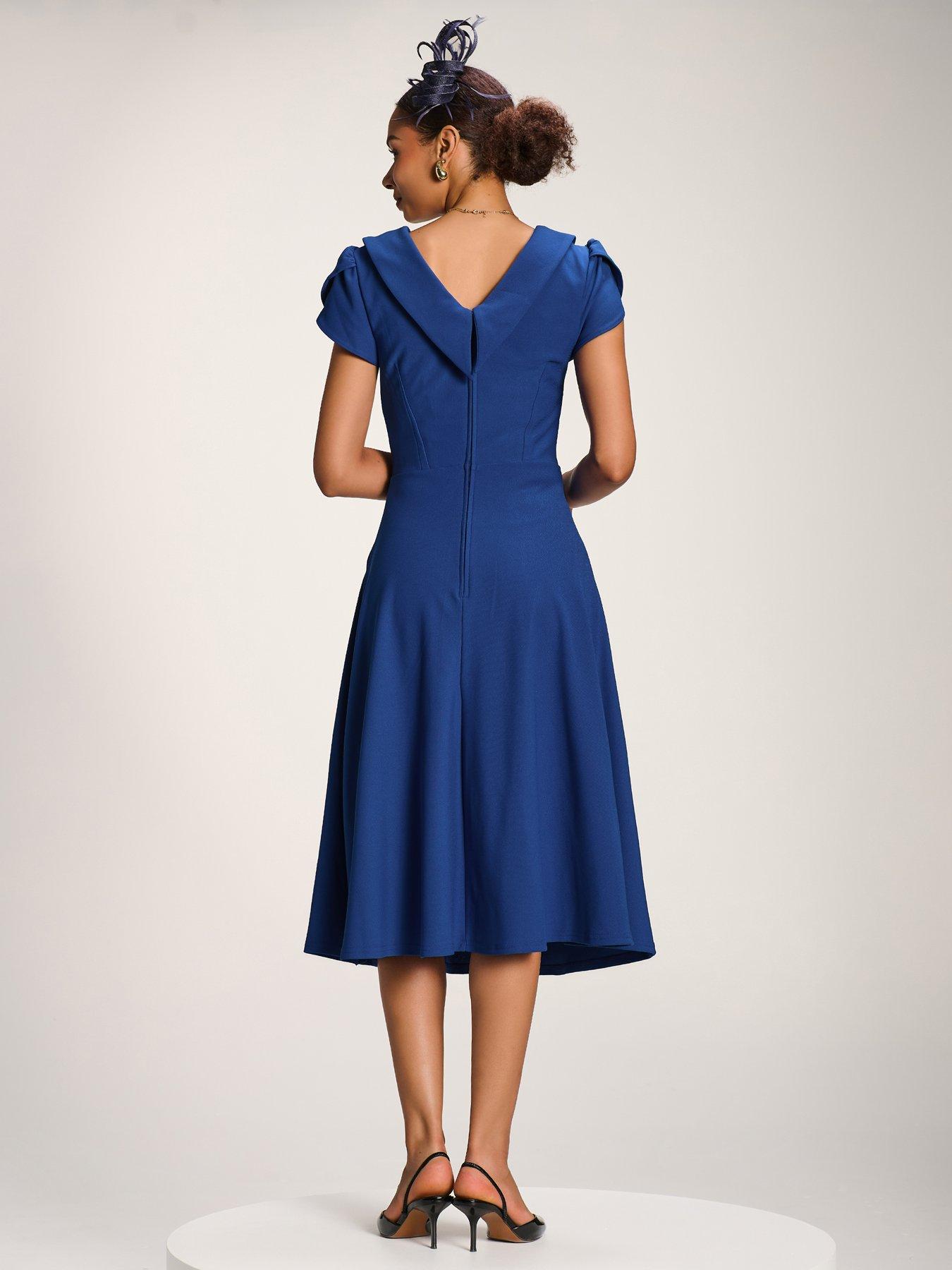 Image 2 of 7 of Jolie Moi Roll Neck Petal Sleeve Midi Dress - Blue