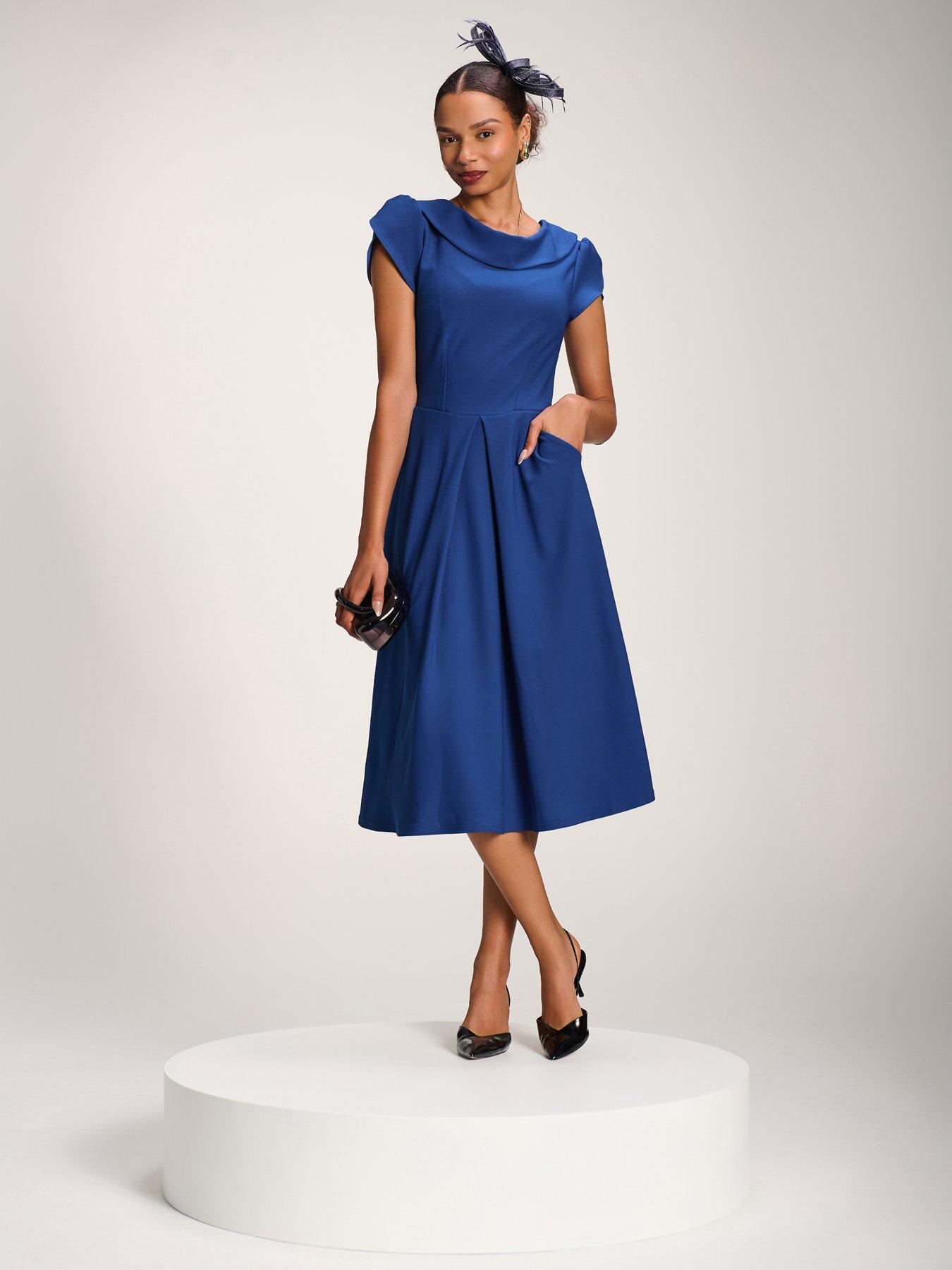 Image 3 of 7 of Jolie Moi Roll Neck Petal Sleeve Midi Dress - Blue