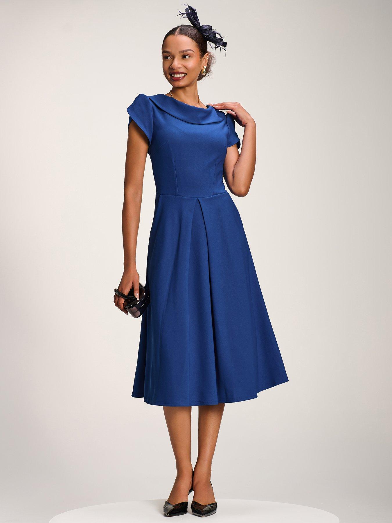 Image 5 of 7 of Jolie Moi Roll Neck Petal Sleeve Midi Dress - Blue