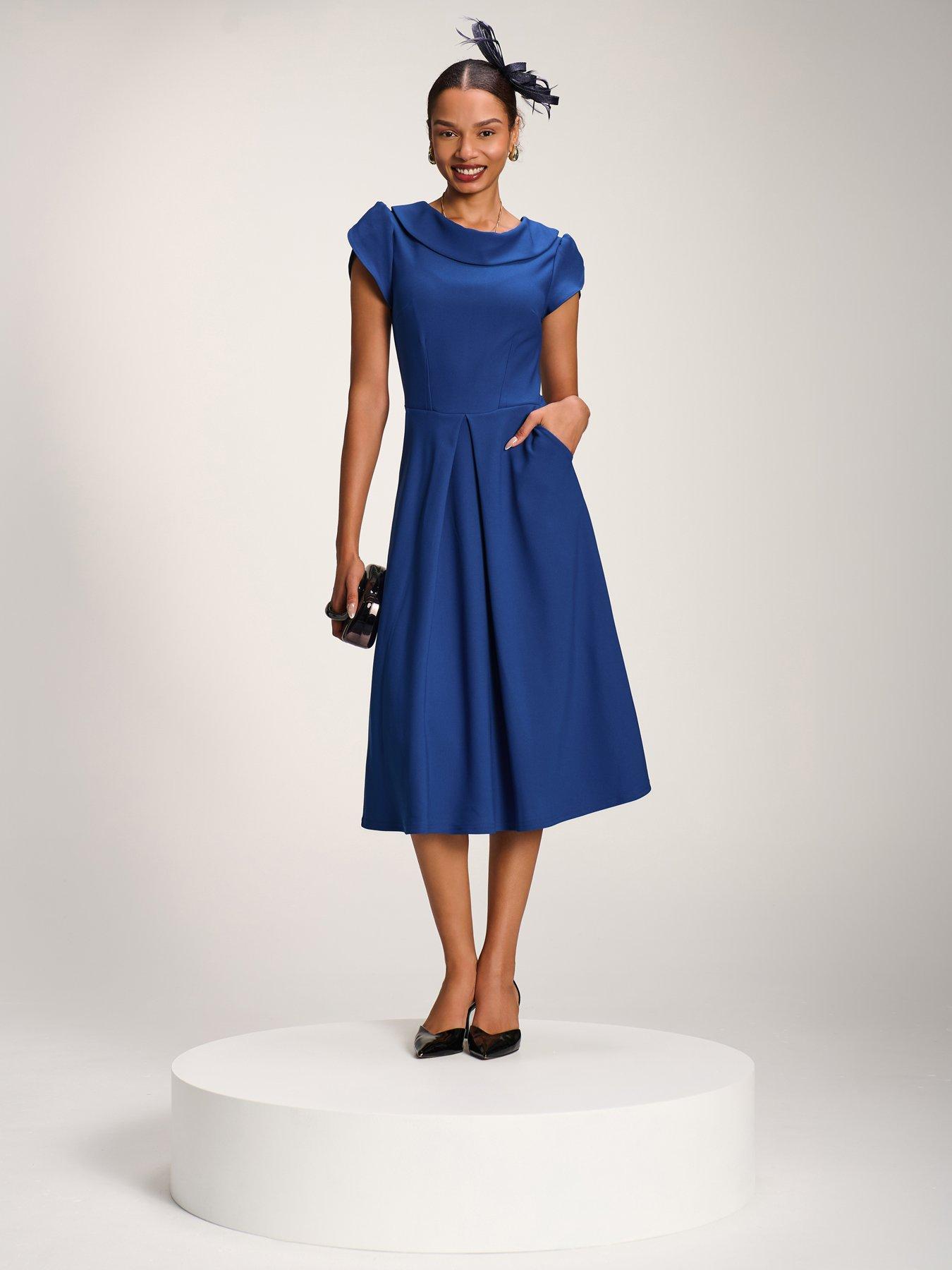 Image 6 of 7 of Jolie Moi Roll Neck Petal Sleeve Midi Dress - Blue