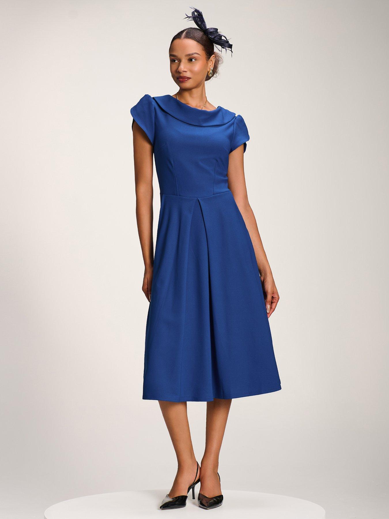 Image 7 of 7 of Jolie Moi Roll Neck Petal Sleeve Midi Dress - Blue