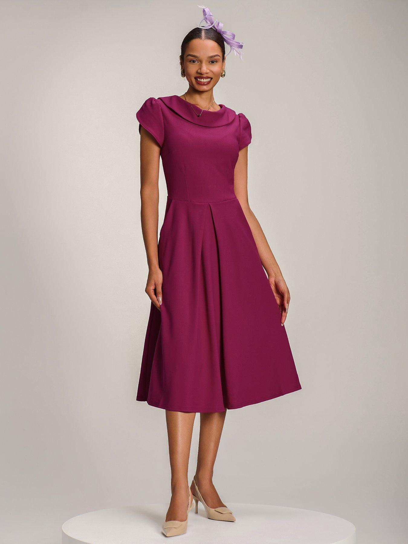 Jolie Moi Roll Neck Petal Sleeve Midi Dress - Pink