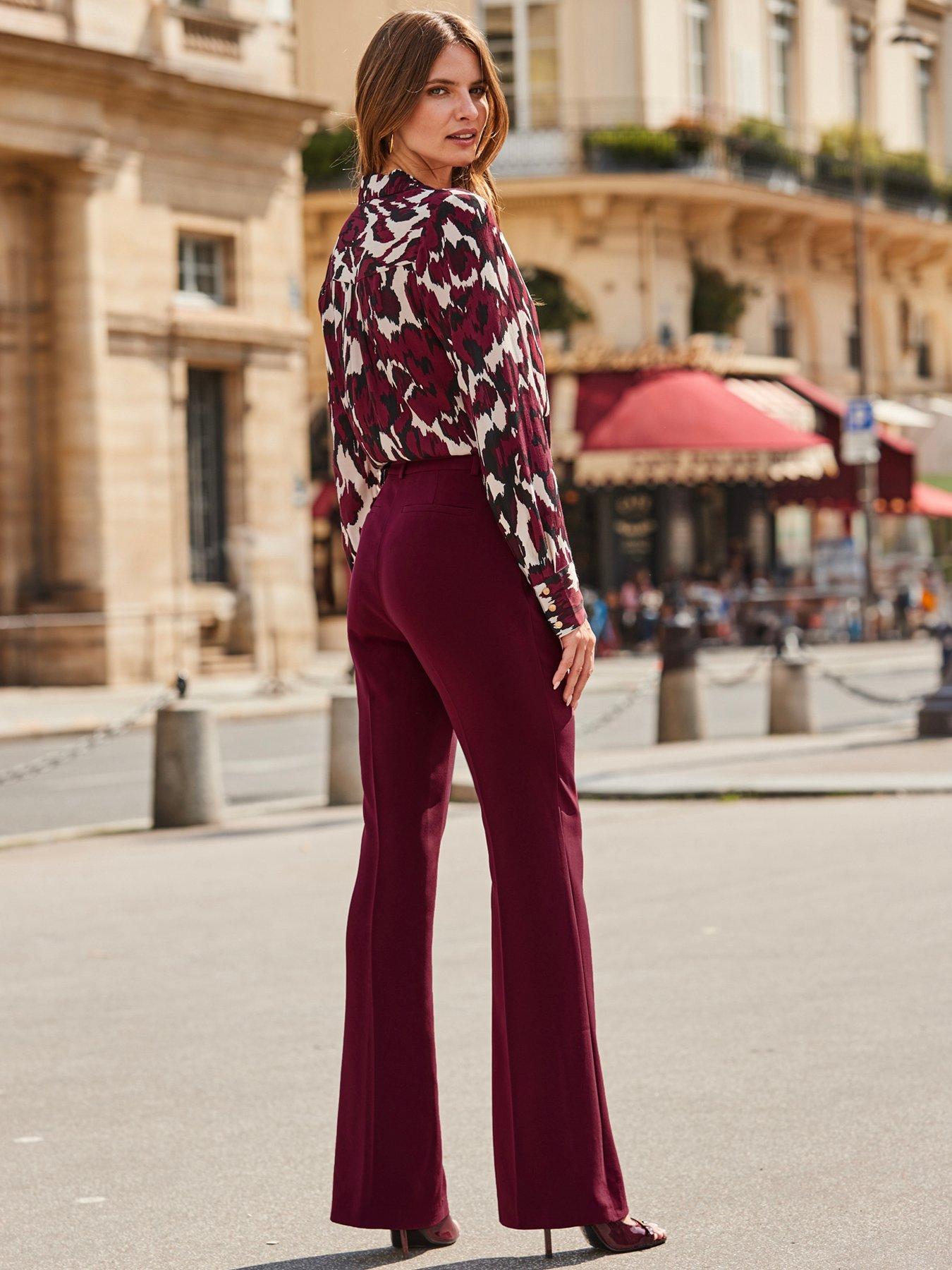 Image 2 of 6 of Sosandar Burgundy Kick Flare Trousers - Red