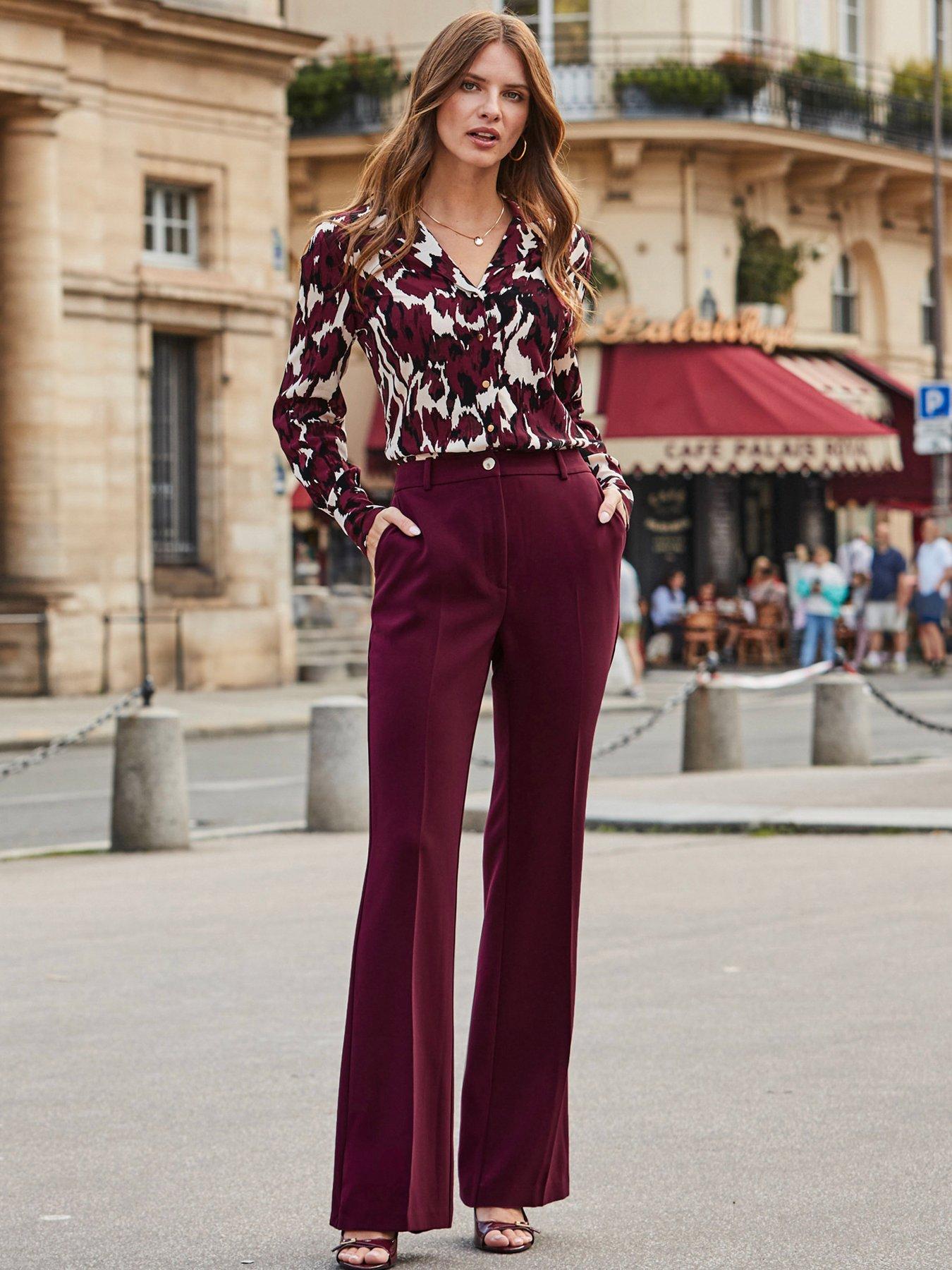 Image 4 of 6 of Sosandar Burgundy Kick Flare Trousers - Red