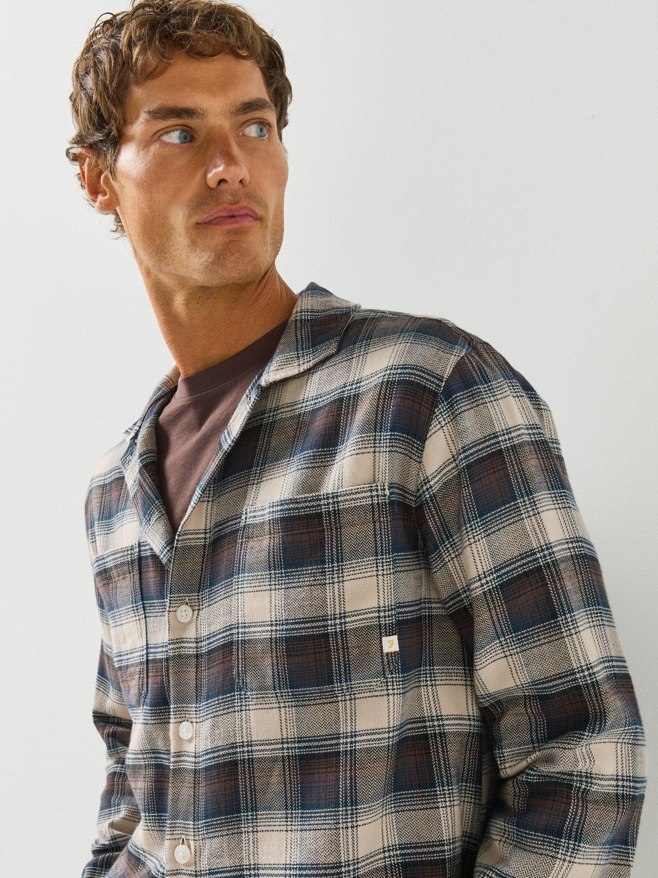 Image 5 of 6 of Farah Farah Lavelle F Tab Check Print Long Sleeve Shirt - Brown
