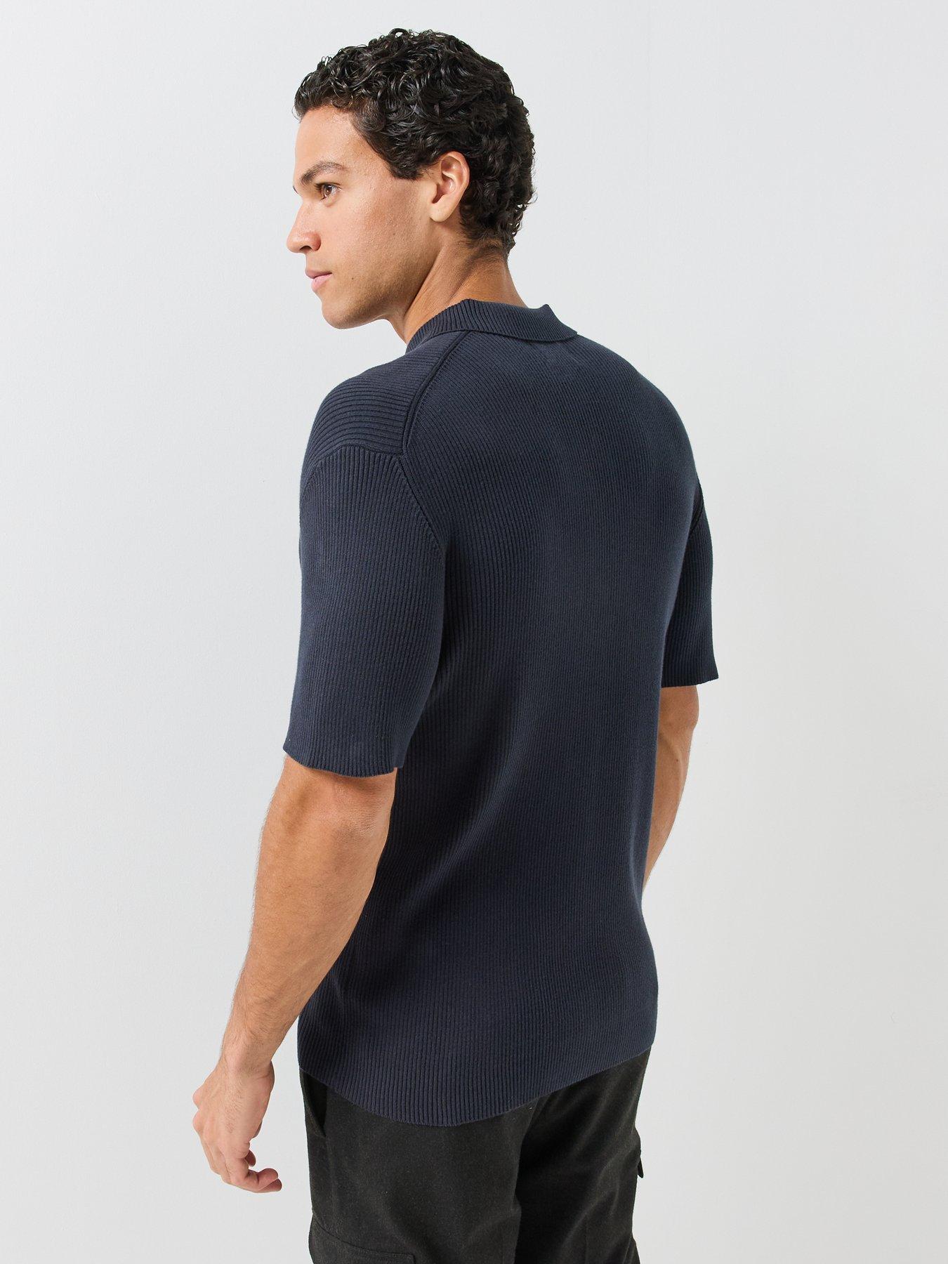 Image 2 of 4 of Farah Mens Ribbed Knitted Cotton Regular Fit Polo Shirt - Navy