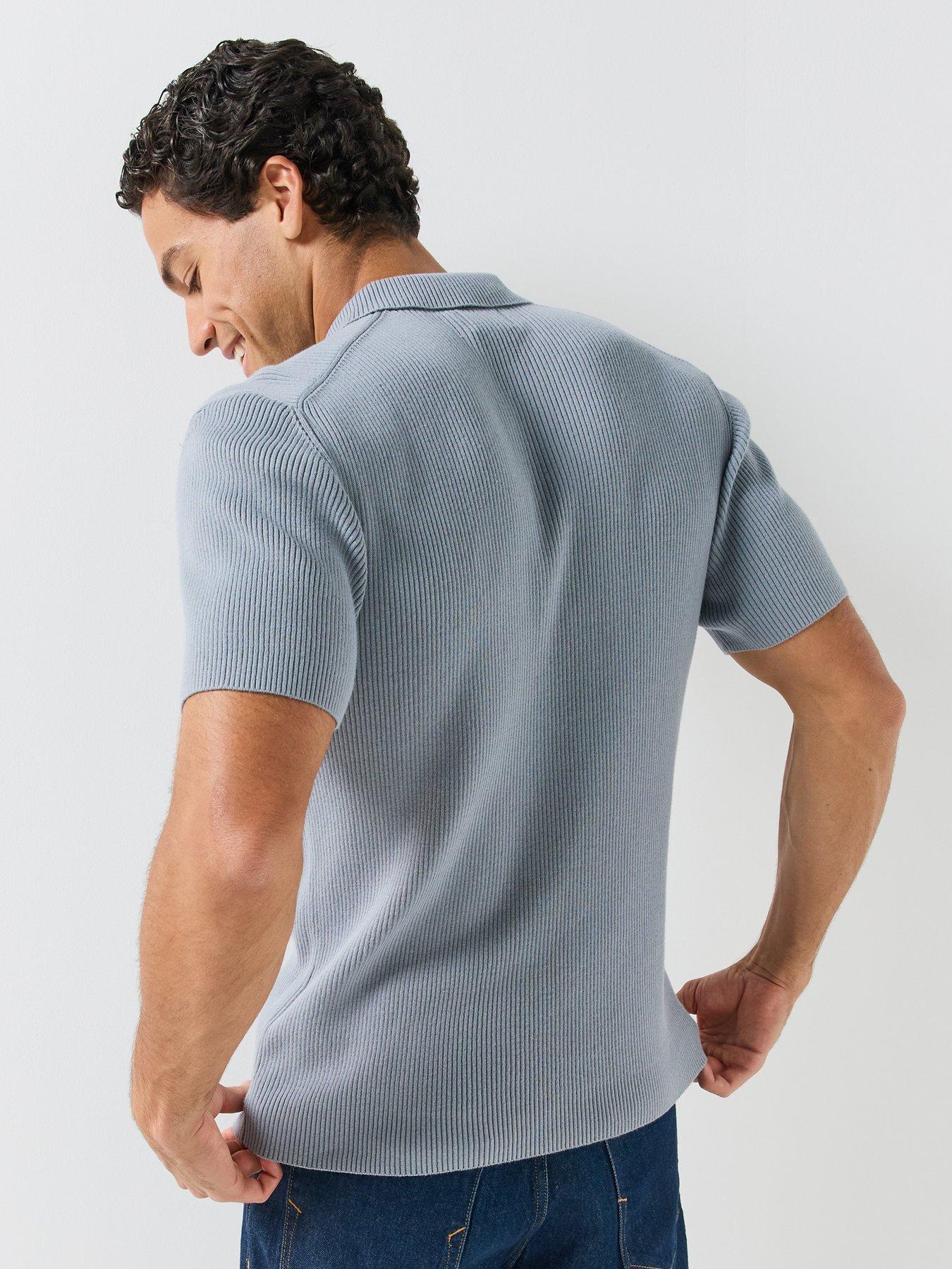 Image 2 of 6 of Farah Mens Ribbed Knit Regular Fit Polo Shirt - Blue