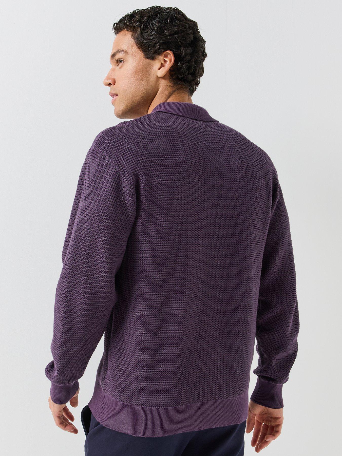 Image 2 of 4 of Farah Mens Knitted Loose Fit Long Sleeve Polo Shirt - Purple