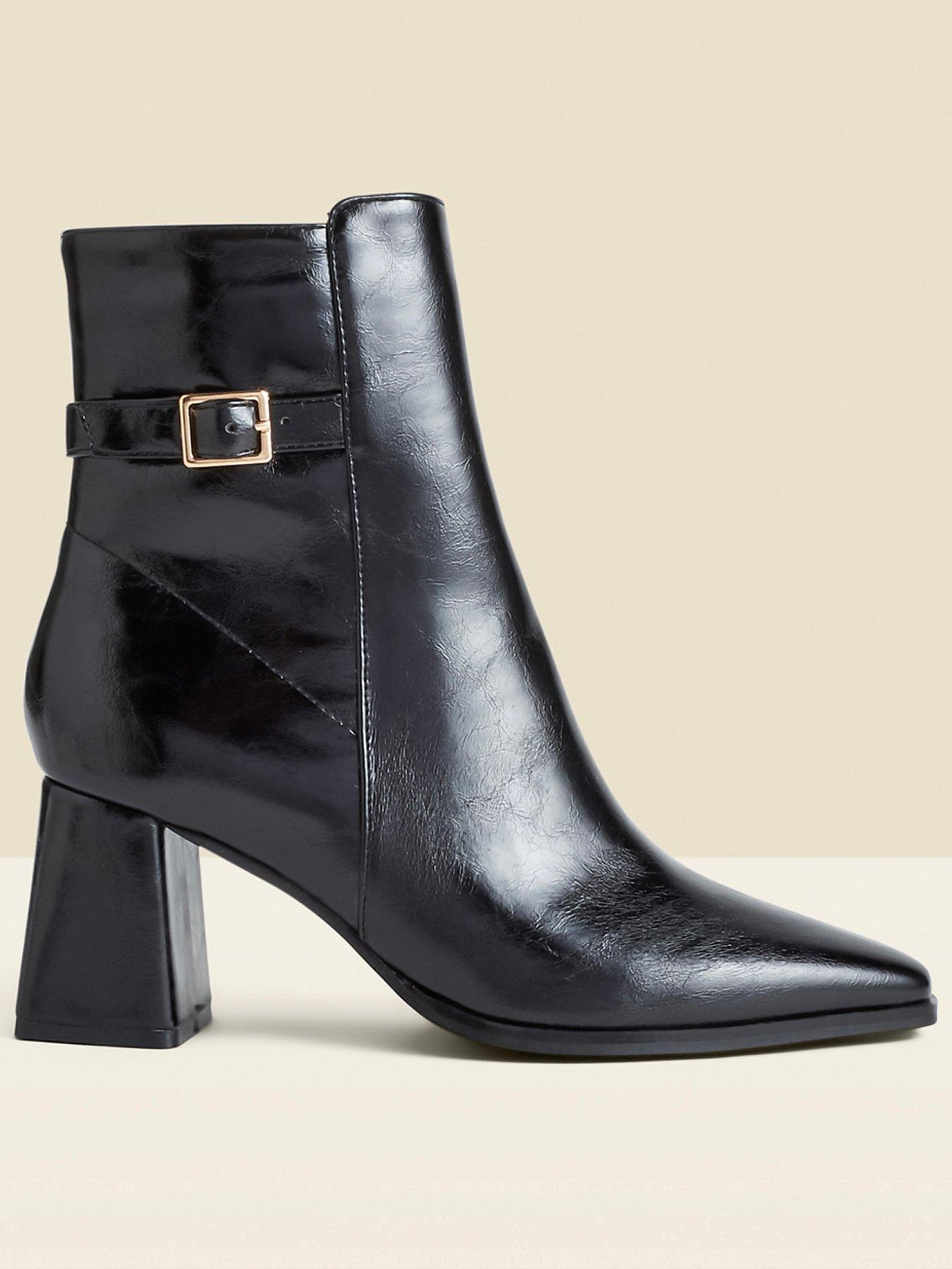 Sosandar Black Block Heel Ankle Boots With Buckle Trim